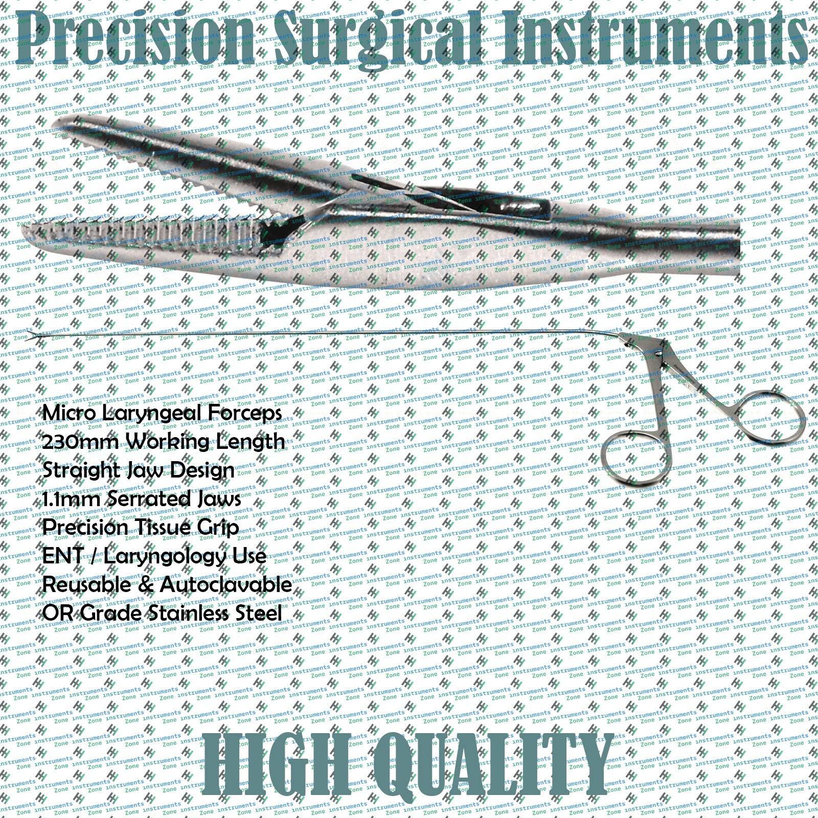 Micro Laryngeal Forceps 230mm Working Length Straight Jaw Design 1.1mm Serrated