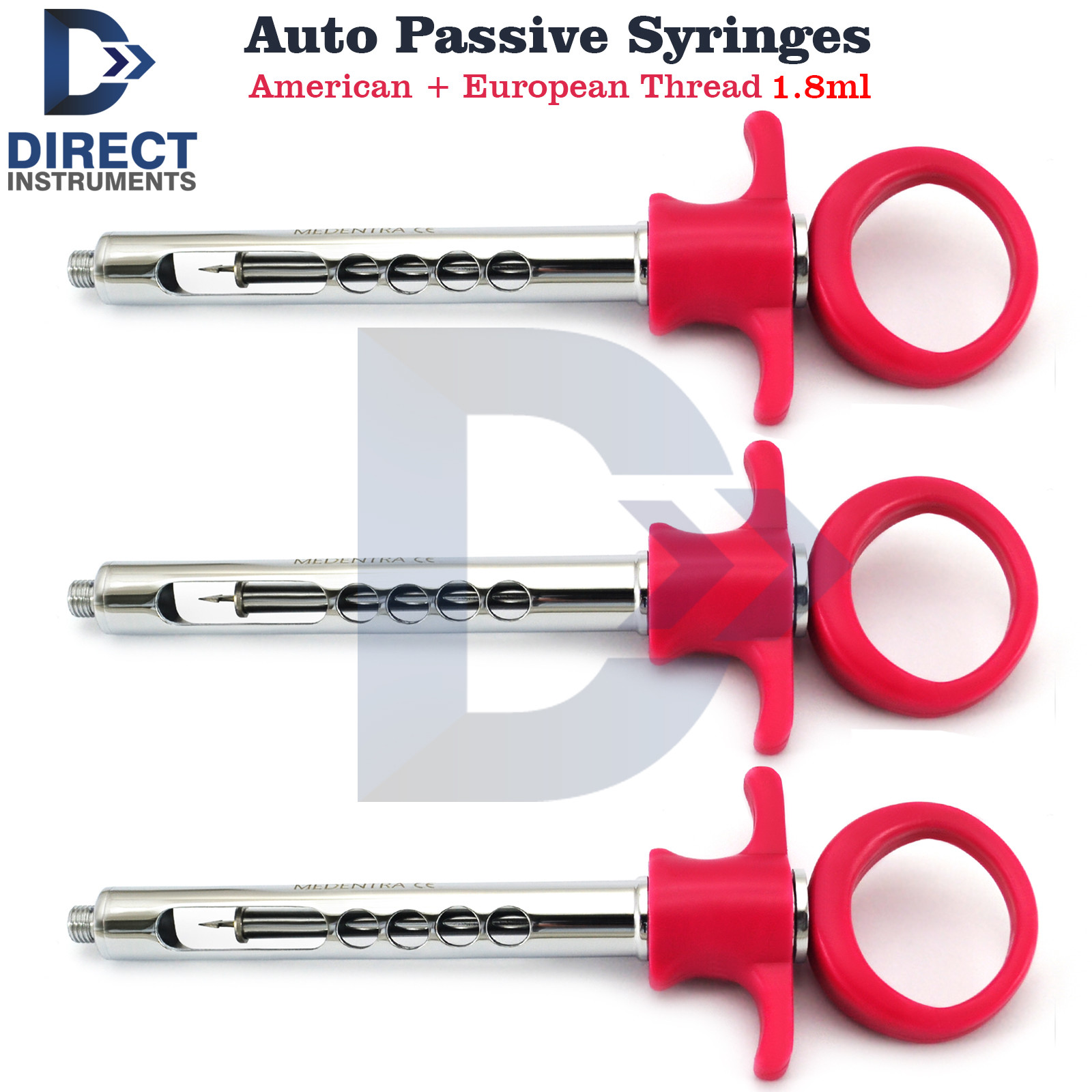 3Pcs Dental Anesthetic Syringe 1.8ml Auto Passive Self Aspirating AMR+EUR Thread