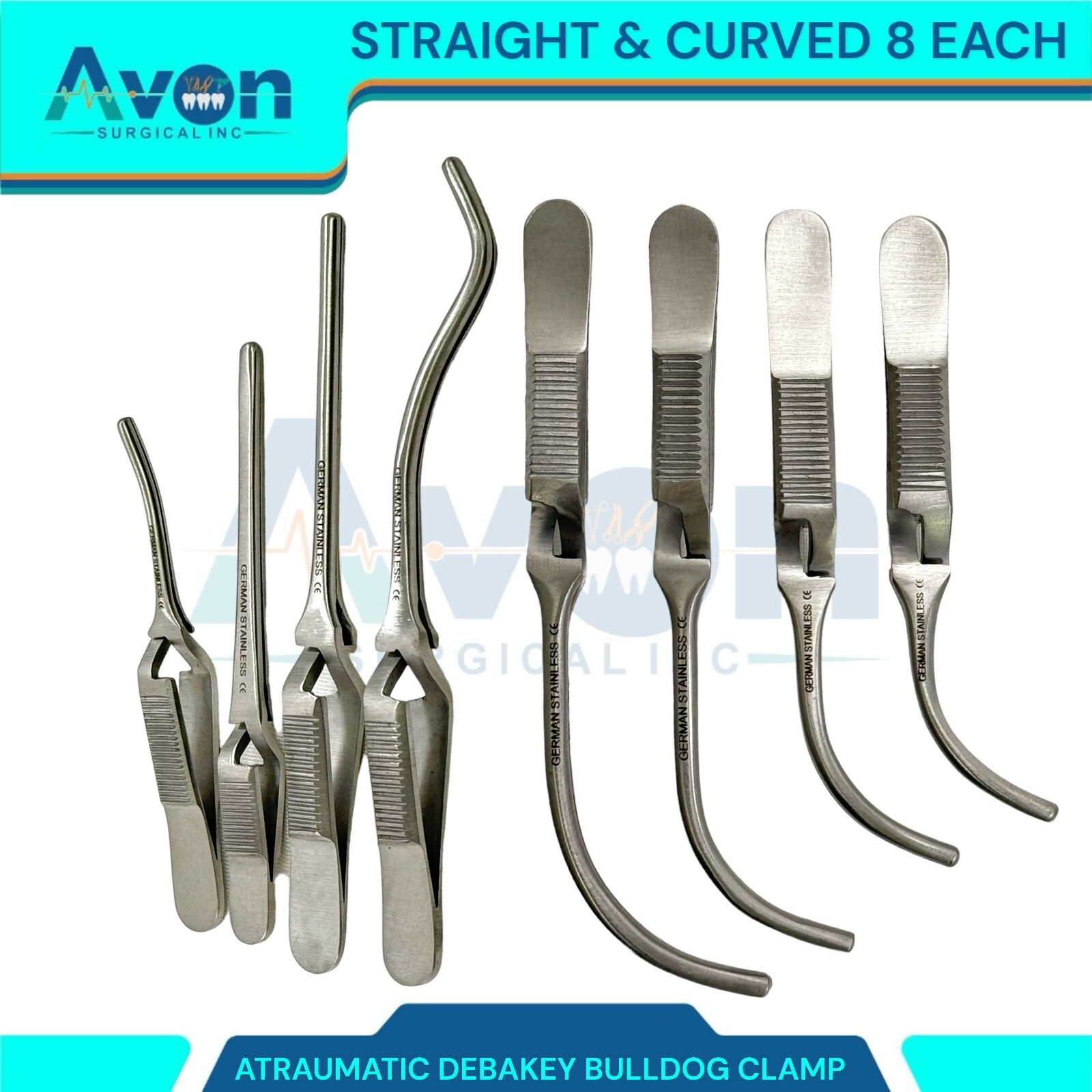GERMAN 8 DEBAKEY BULLDOG CLAMP ATRAUMATIC FORCEPS CVD +STR SURGICAL INSTRUMENTS