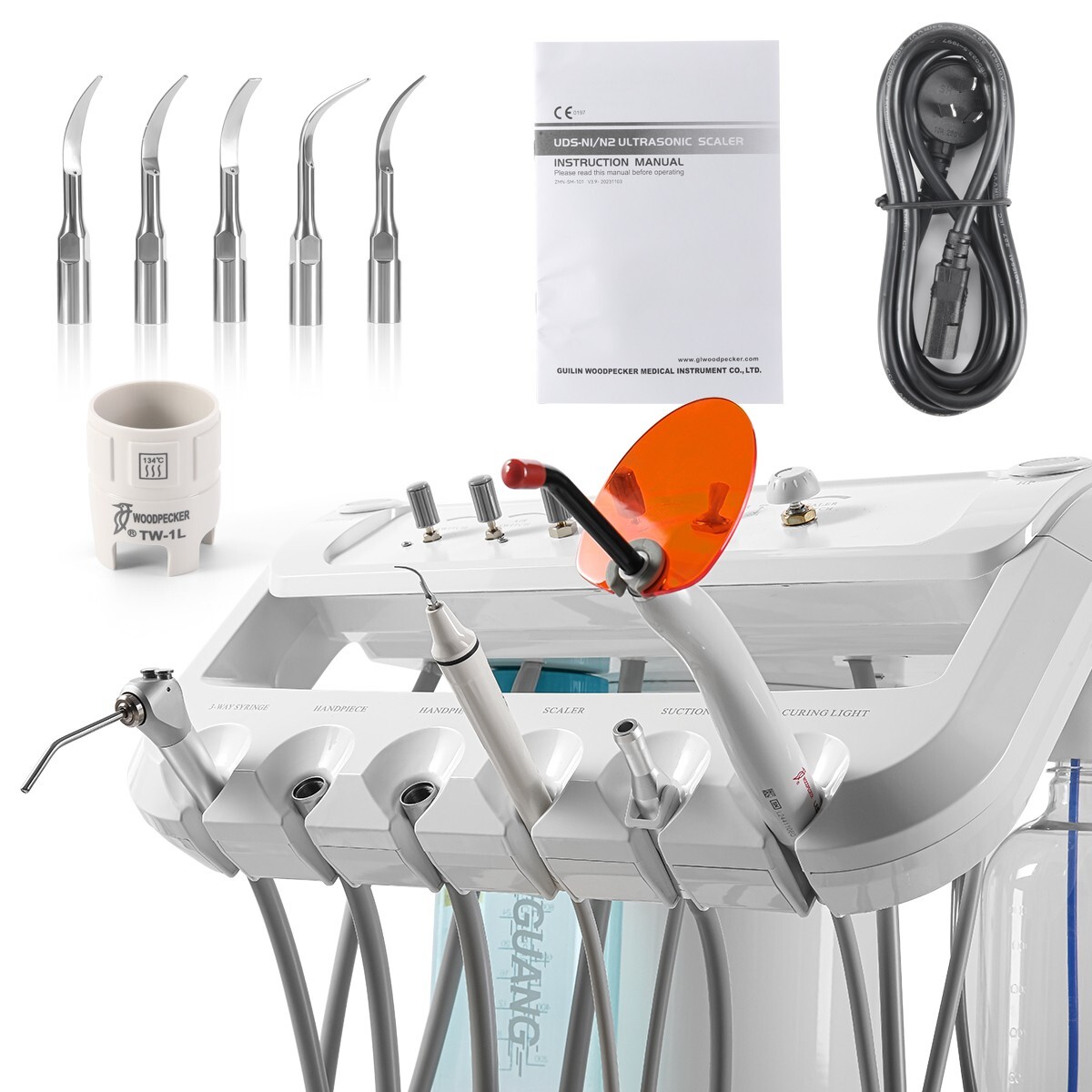 Portable Dental Delivery Unit with Air Compressor Rolling Trolley Treatment
