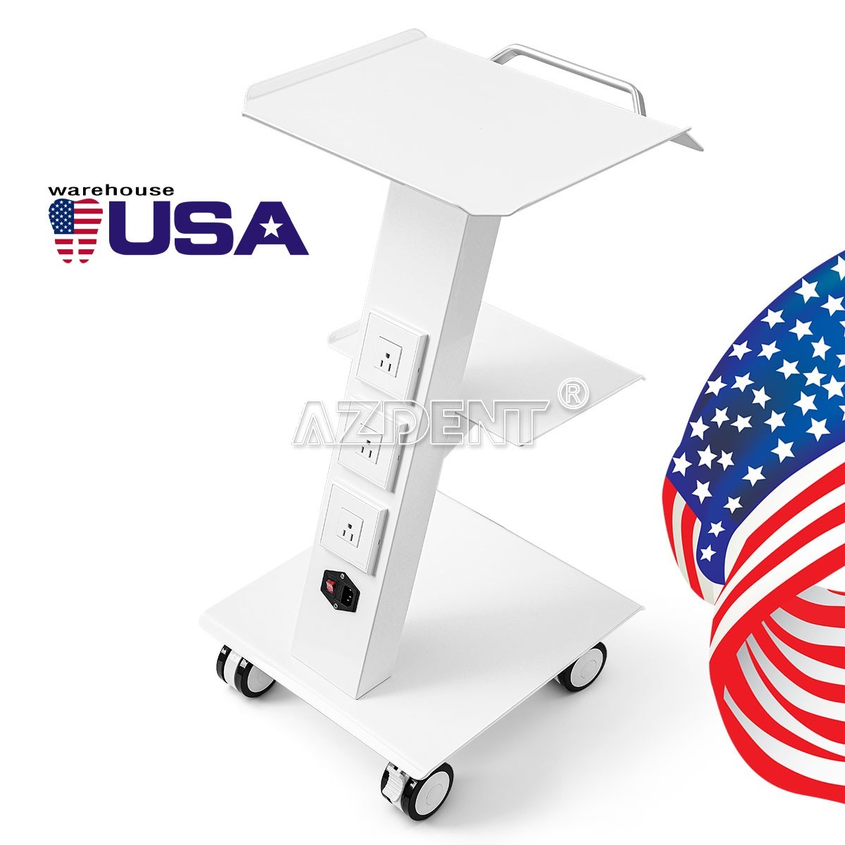 Hospital Stainless Steel Three Layers Serving Medical Cart Dental Lab Trolley GT
