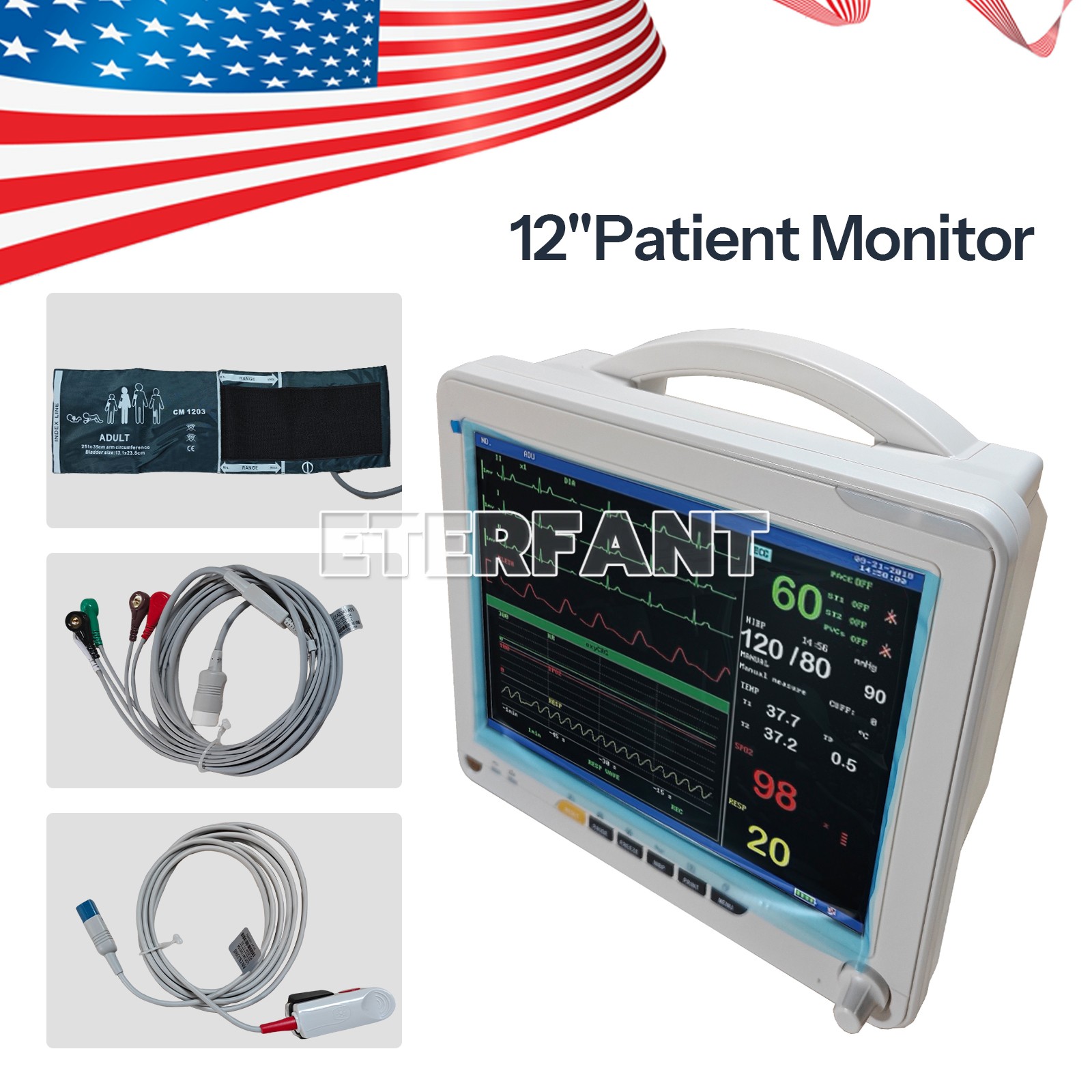 12″ Patient Monitor ICU CCU Vital Sign for Hospital ECG NIBP RESP TEMP SPO2 PR