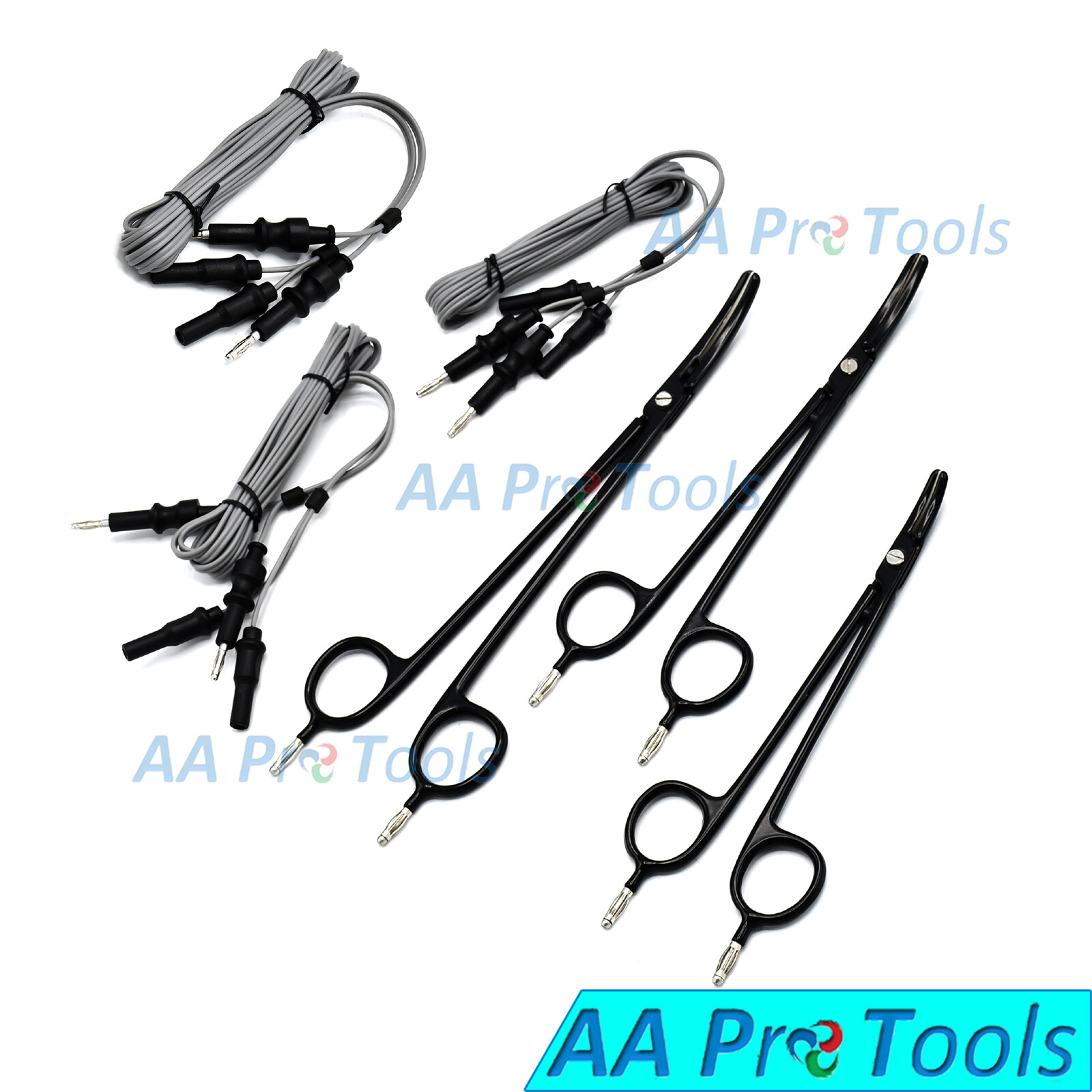 3 Bipolar Forceps Artery Sealer Forceps 7.5″, 8.5″ & 9.5″ 4mm Pin w/Silicon Cord