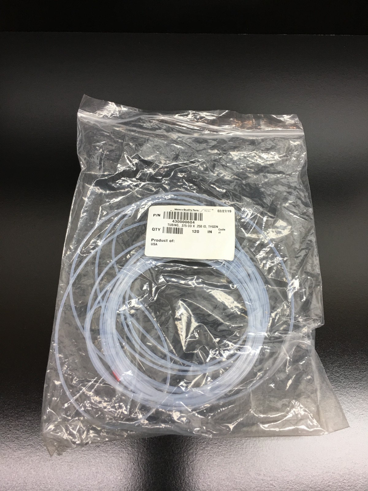 Waters PN 430000604 Tubing .375 OD x .250 ID TYGON 2075 120 IN
