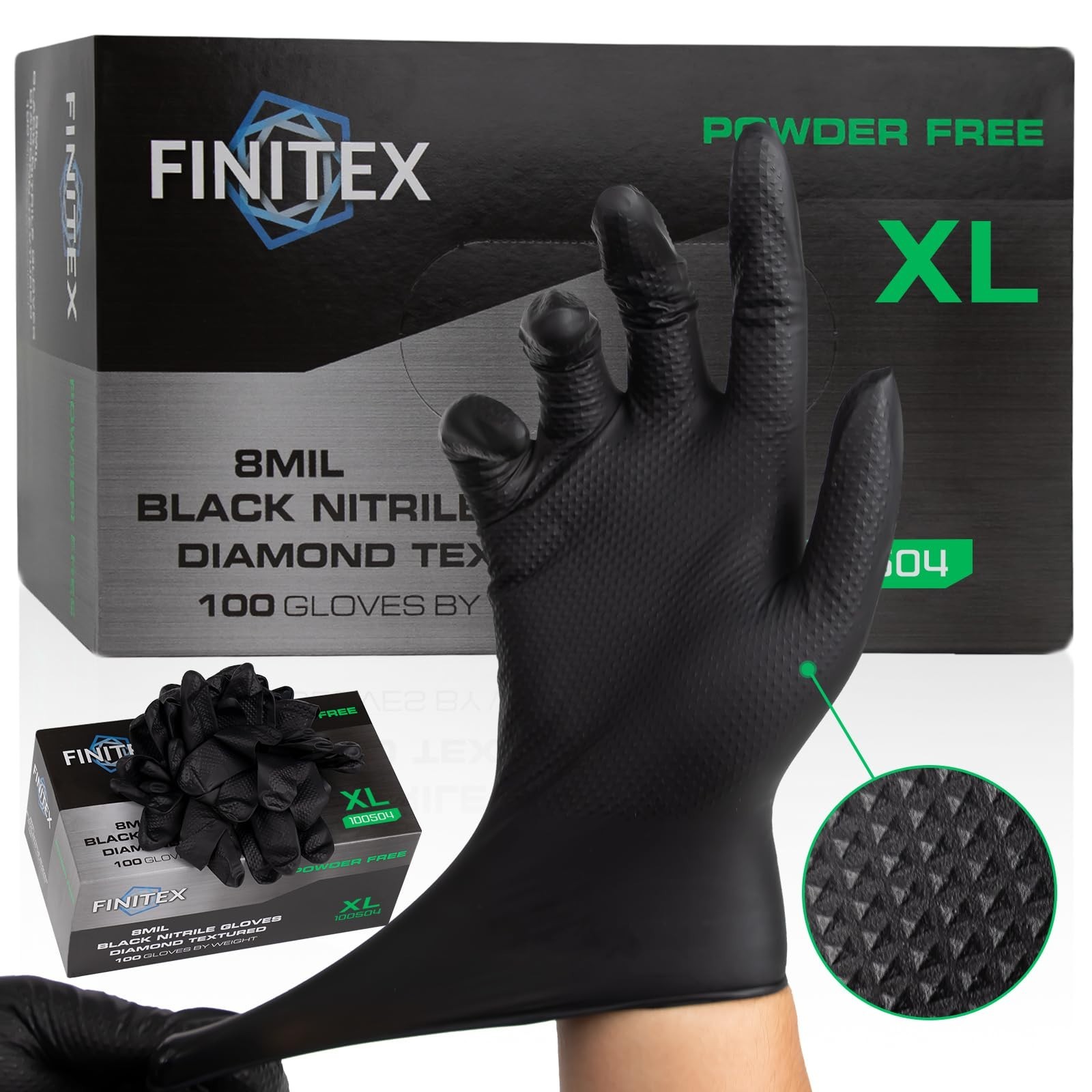 Industrial Diamond Texture Nitrile Gloves – 100/1000PCS, Chemical Resistant, 8mi