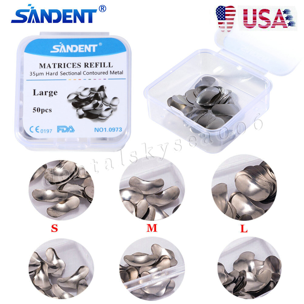 50Pcs Dental Metal Matrices Matrix Band Sectional Contoured Refill S/M/L 35μm DK