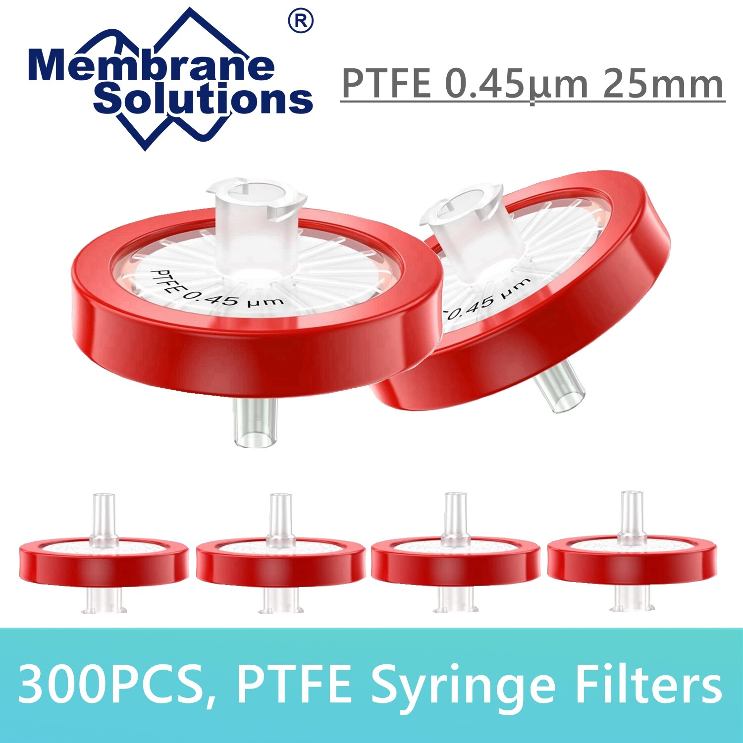 300pcs Syringe Filter PTFE Membrane 25mm 0.45μm Size Biomed School No-Sterile PP