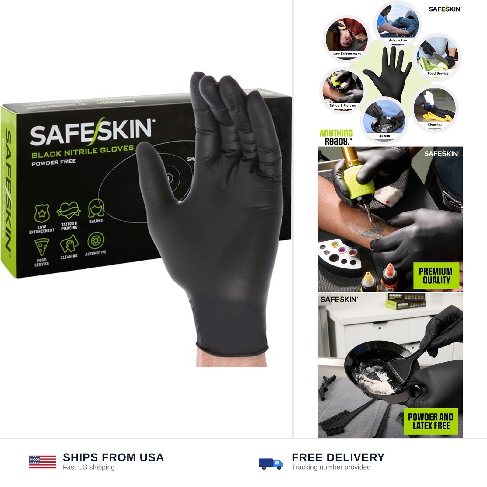 SAFESKIN Black Nitrile Disposable Gloves Powder Free Latex Free Tattoo, Food …