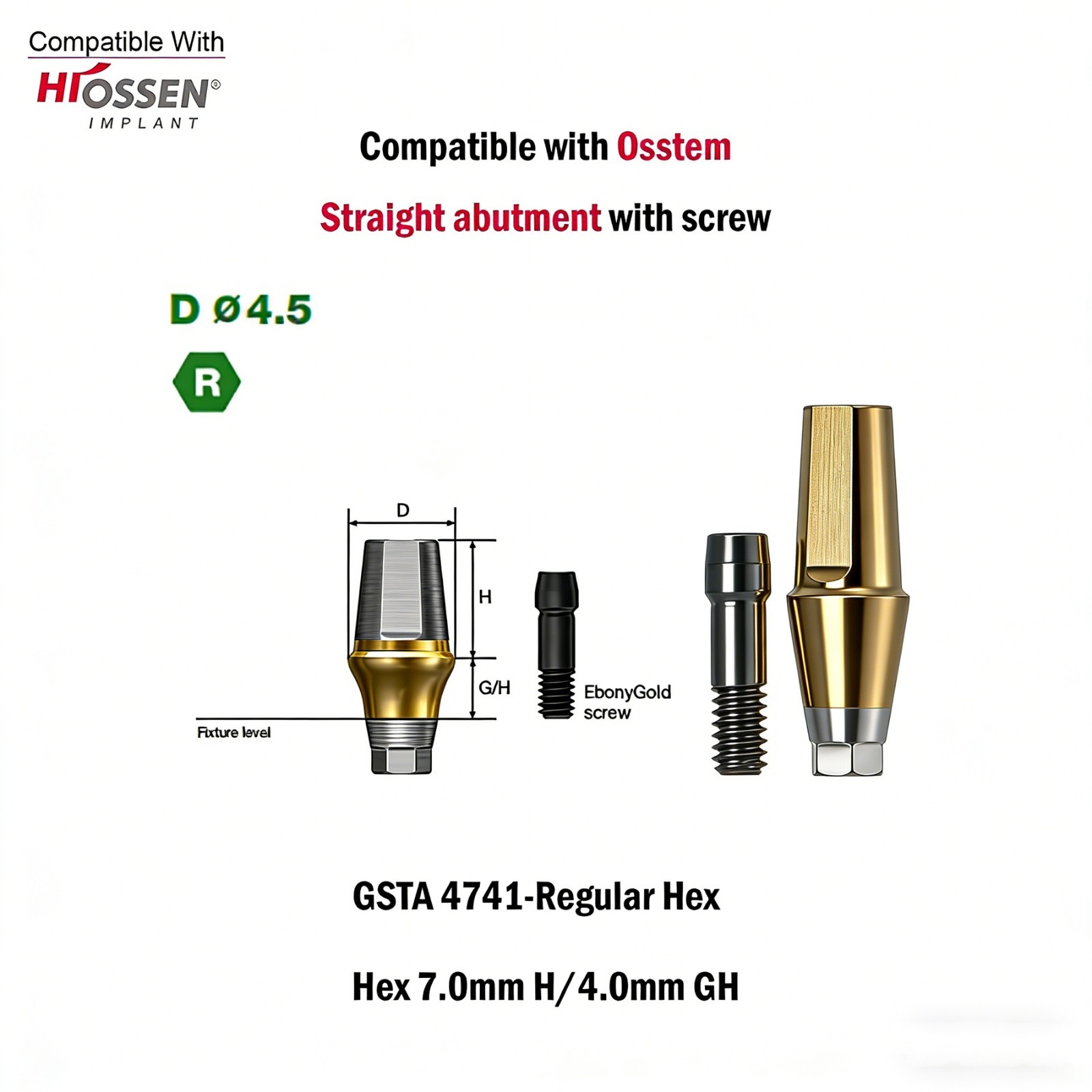 Dental Titanium Cemented straight abutment fits to Osstem Hiossen Mini Regular