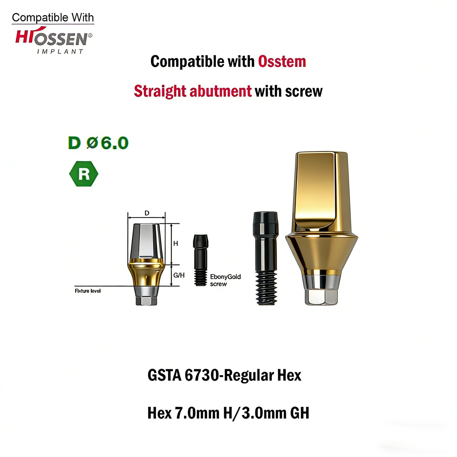 Dental Titanium Cemented straight abutment fits to Osstem Hiossen Mini Regular