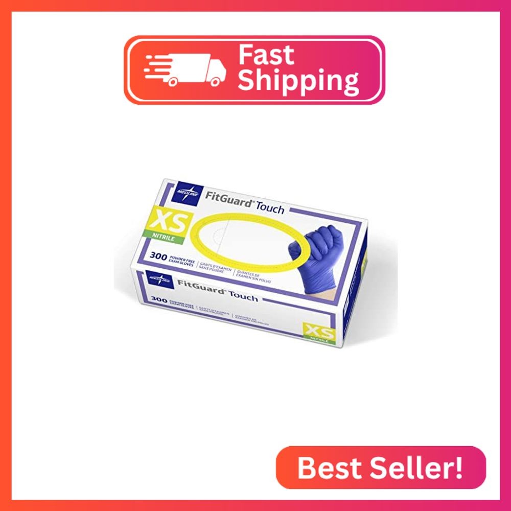 Medline FitGuard Touch Nitrile Exam Gloves, 300 Count, XSmall, Powder Free, Disp