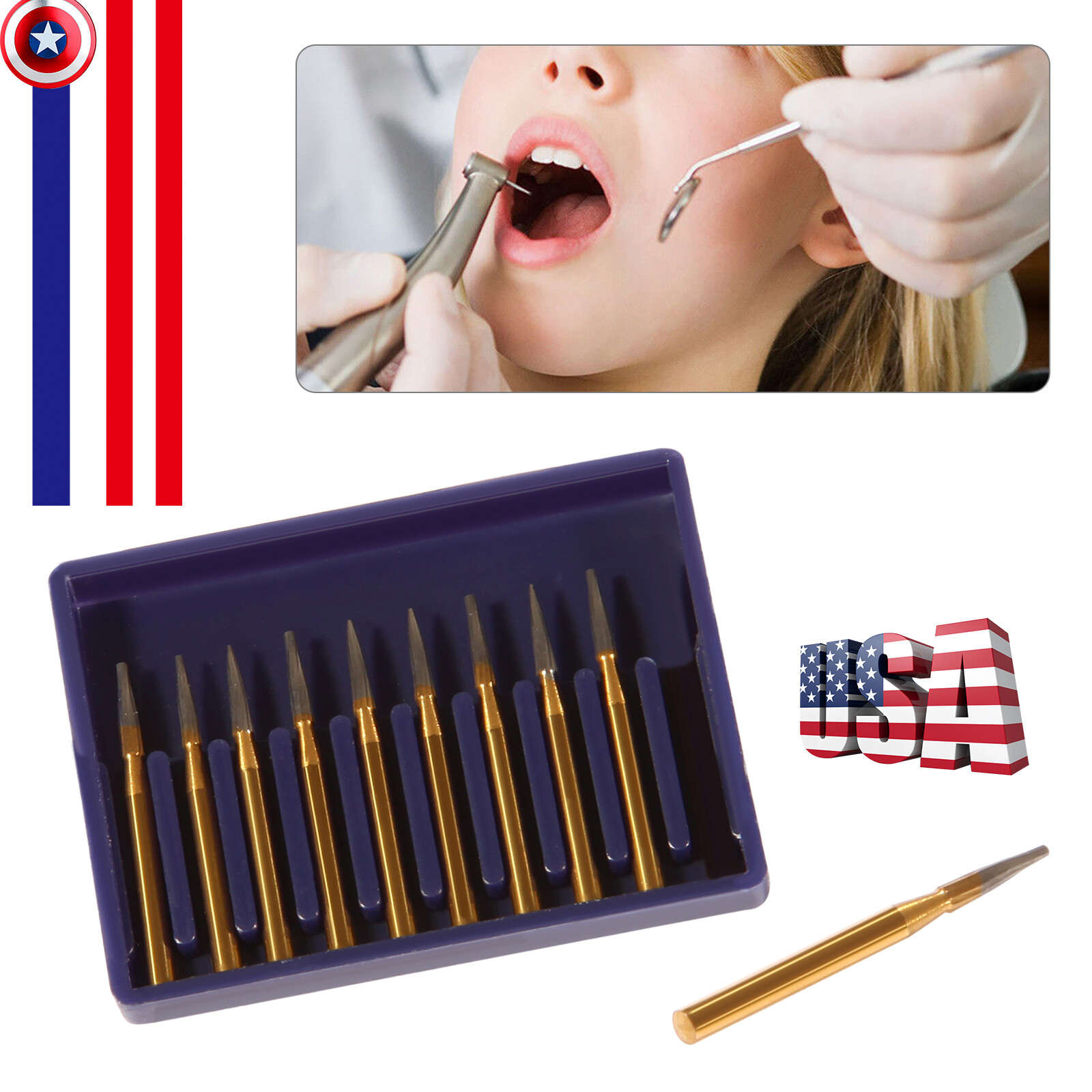 Dental Tungsten Carbide Gold Bur Trimming & Finishing &Polishing Flame FG7901 DL