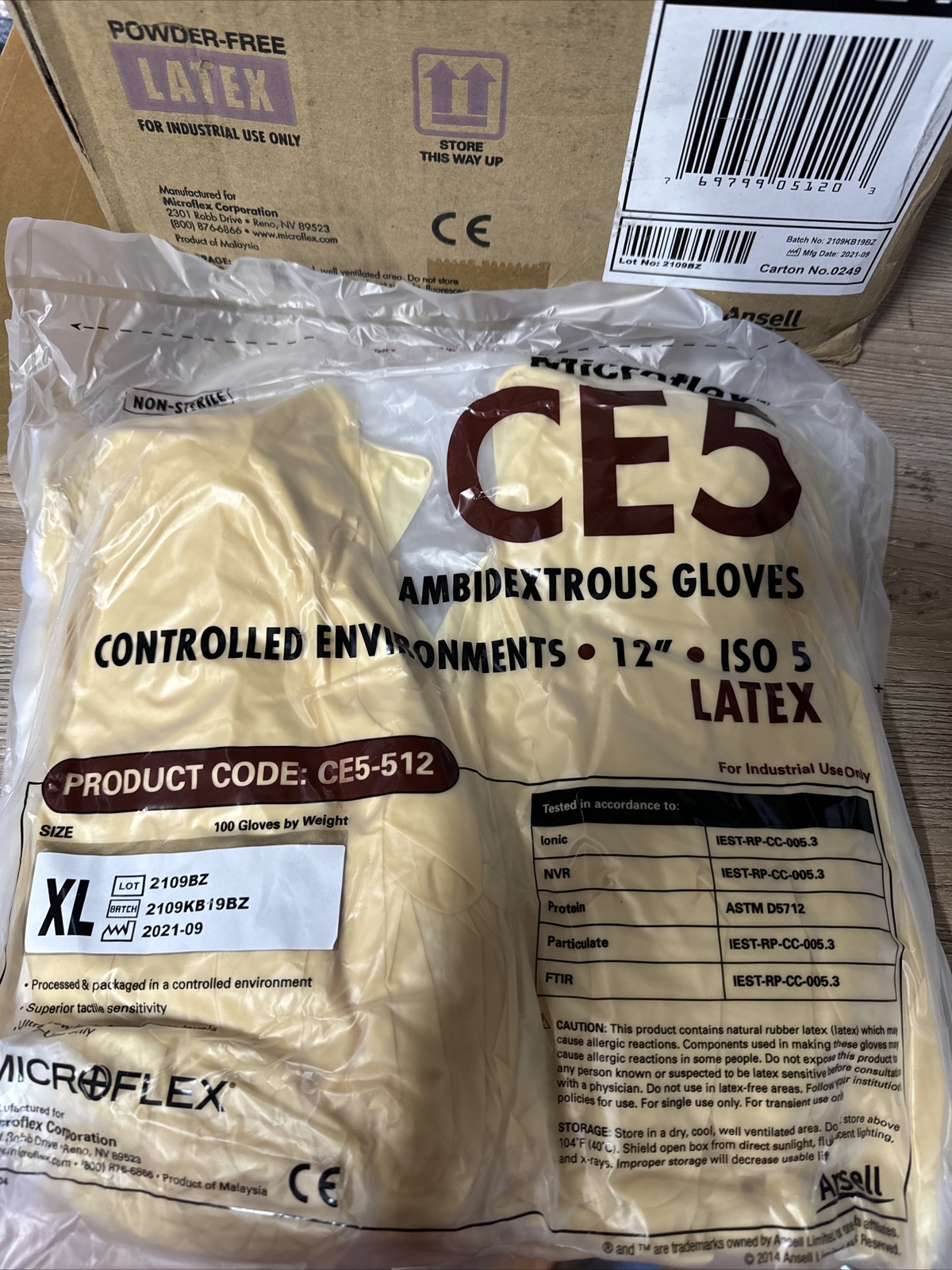 Microflex CE5-512-XL Ambidextrous Latex Gloves 12″ ISO5 size XL Extra large