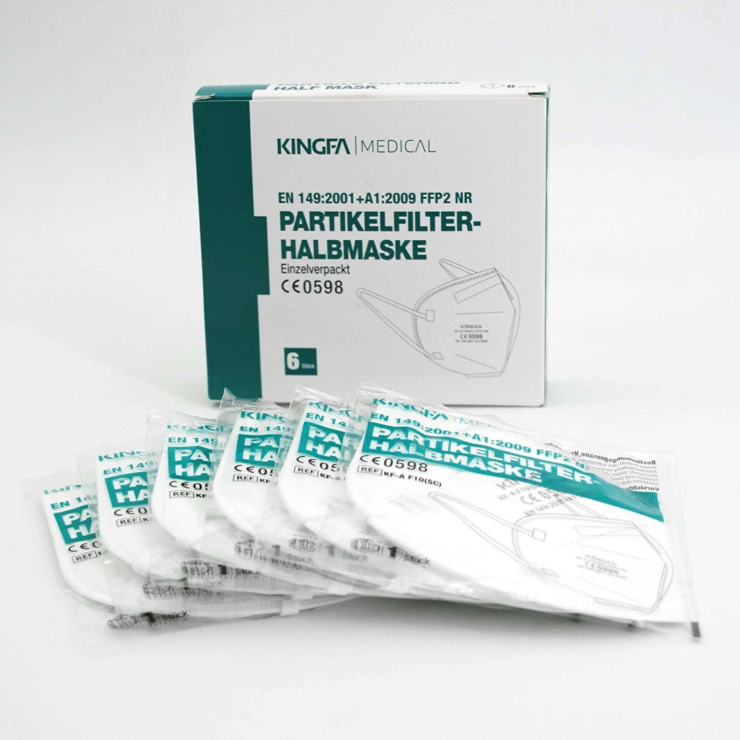 Kingfa FFP2 2×6 Box CE0598 Pharmacy Vers. Individually packed protective mask expiry date 01/23