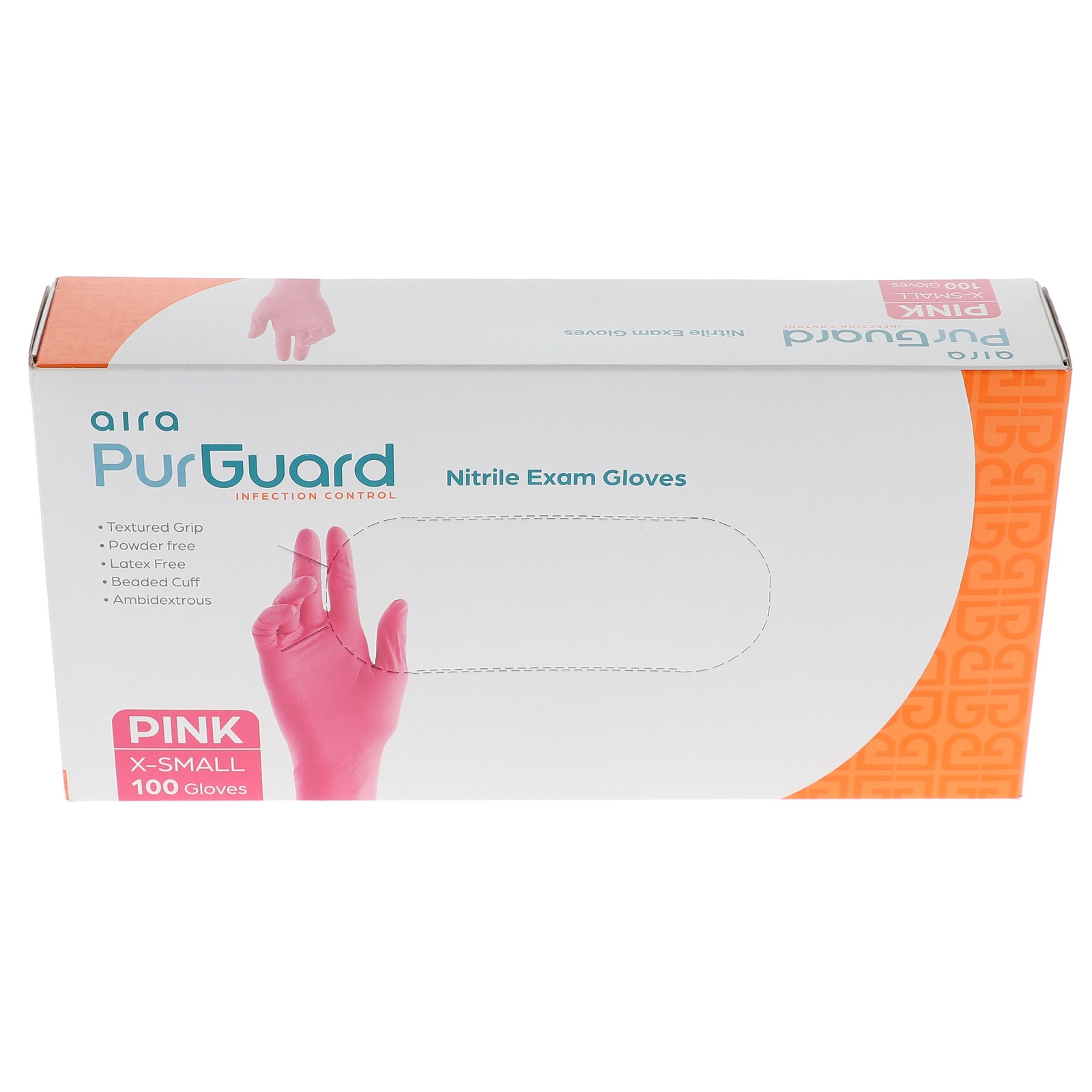Aira 119120 PurGuard Nitrile Exam Gloves Pink Extra Small Latex Free 100/Bx
