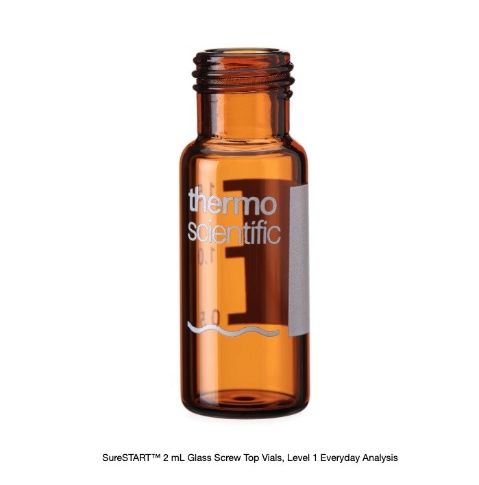 (100/Pk) THERMO SureSTART 2mL Amber Vials 9mm Short Thread ID Patch CHSV9-20P