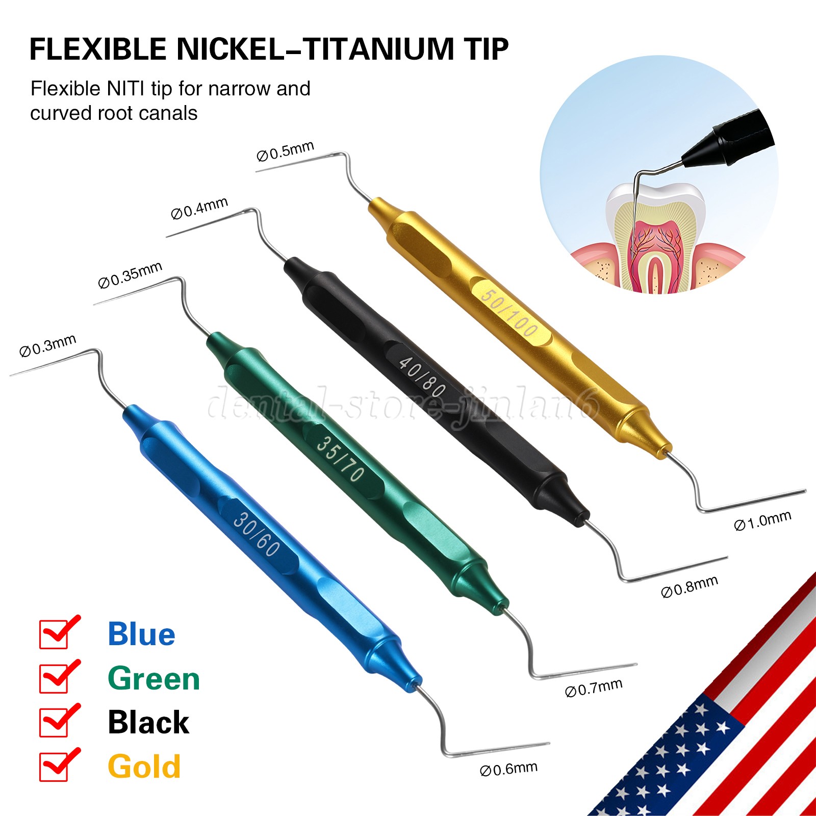 Nickel-Titanium Endo Pluggers – Vertical Condensation Tips for Root Canal 4Color