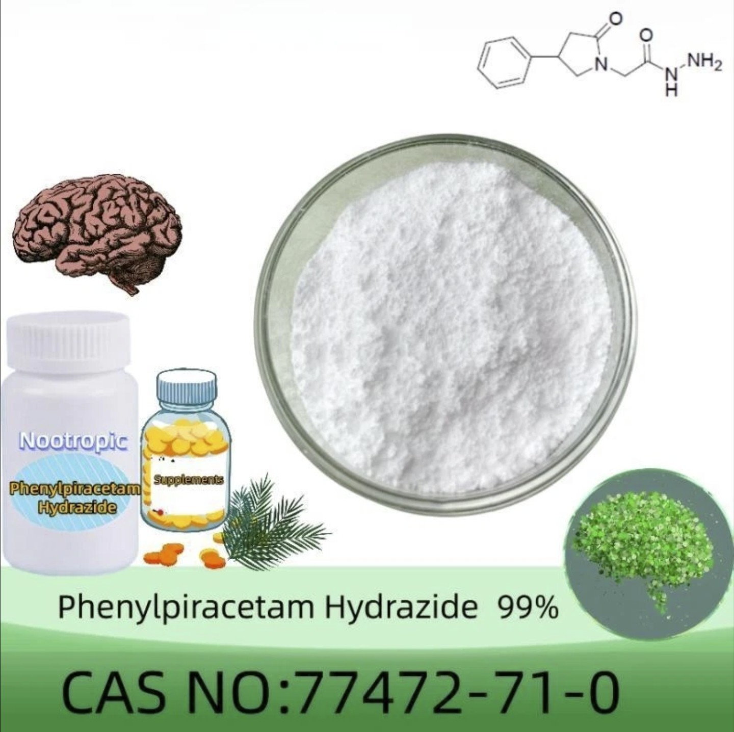 Phenylpiracetam Powder Purity 99.9%+, 50 Grams (50g) CAS 77472-71-0