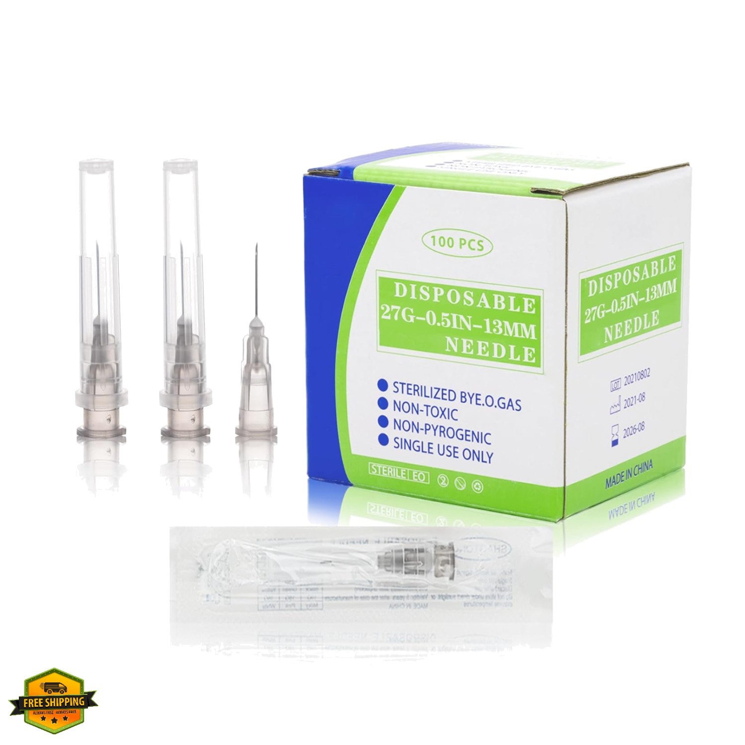 100 Pack 27 Ga 13mm 1/2 in Disposable Needles for Scientific and Industrial D…