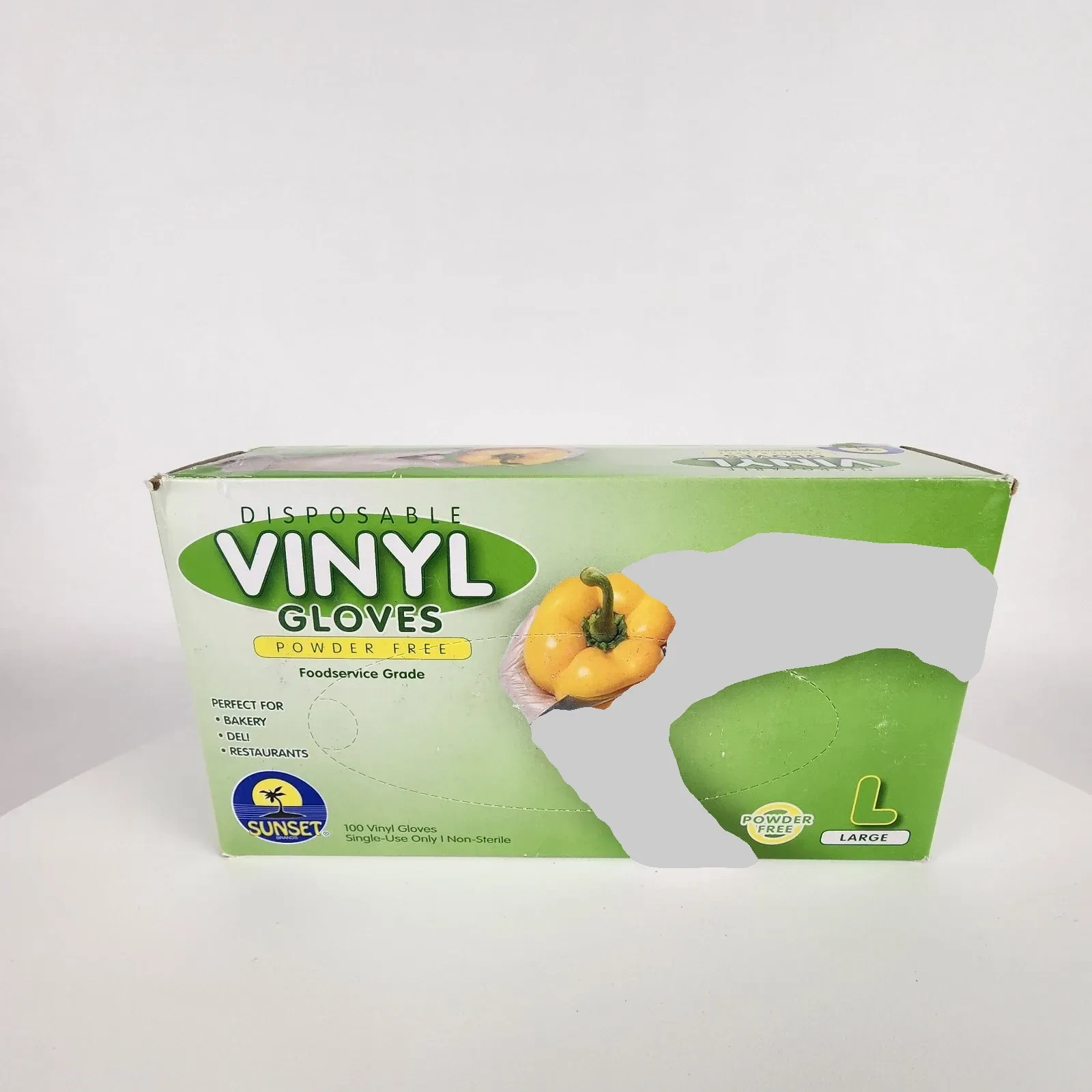 100 Sunset Vinyl Gloves Powder-Free Food service Disposable Latex Nitrile Free L