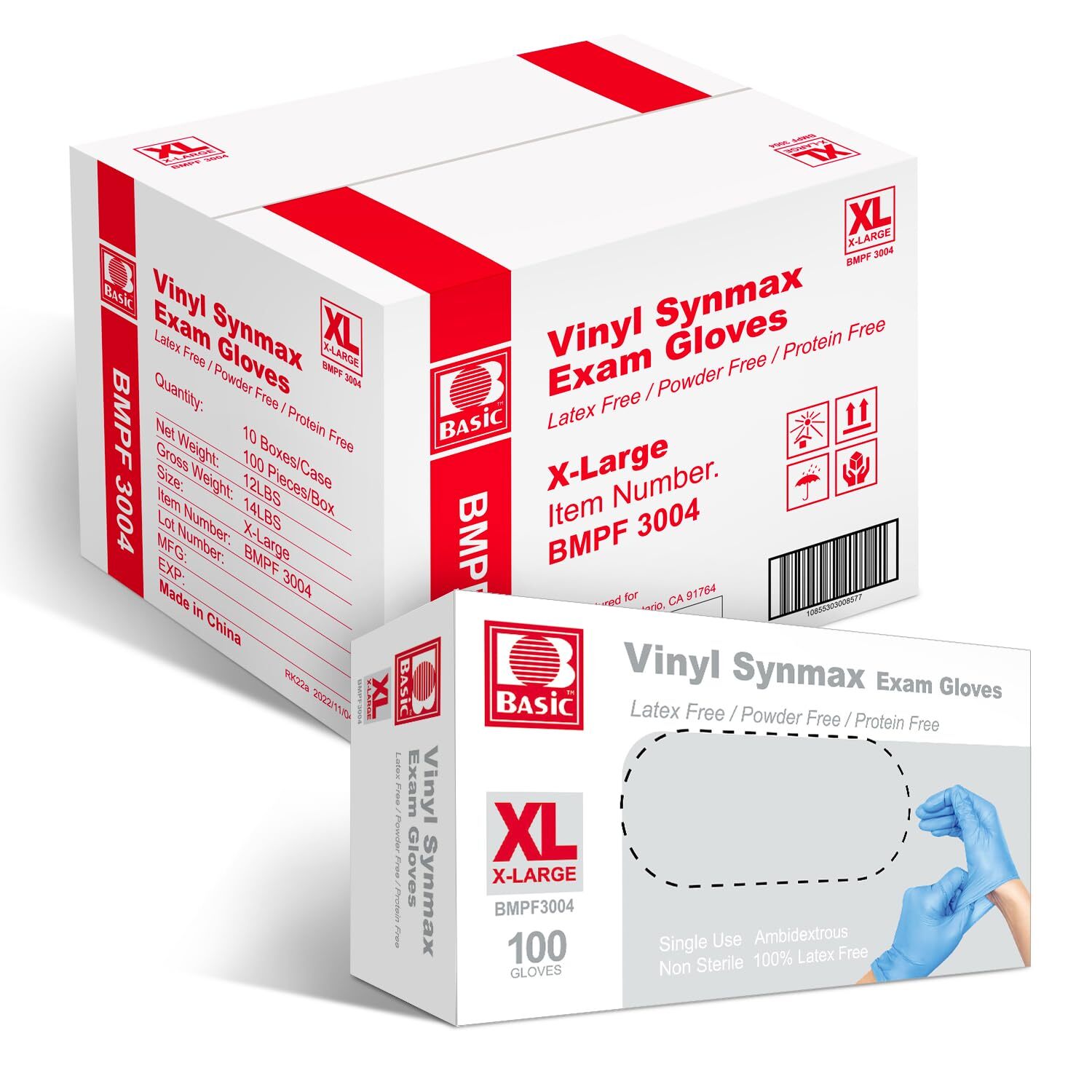 BASIC Medical Disposable Clear Vinyl Synthetic Exam Gloves Powder & Latex Free