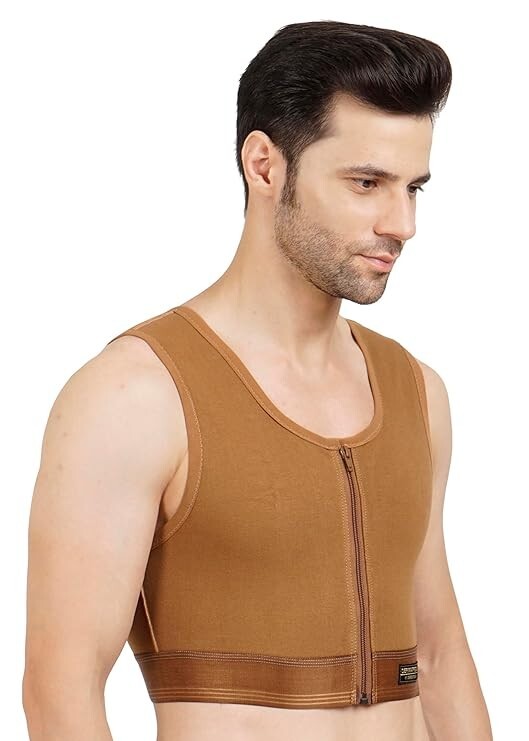 Dermapress Gynecomastia Short Vest || MODERATE COMPRESSION || Front Zip and Hook
