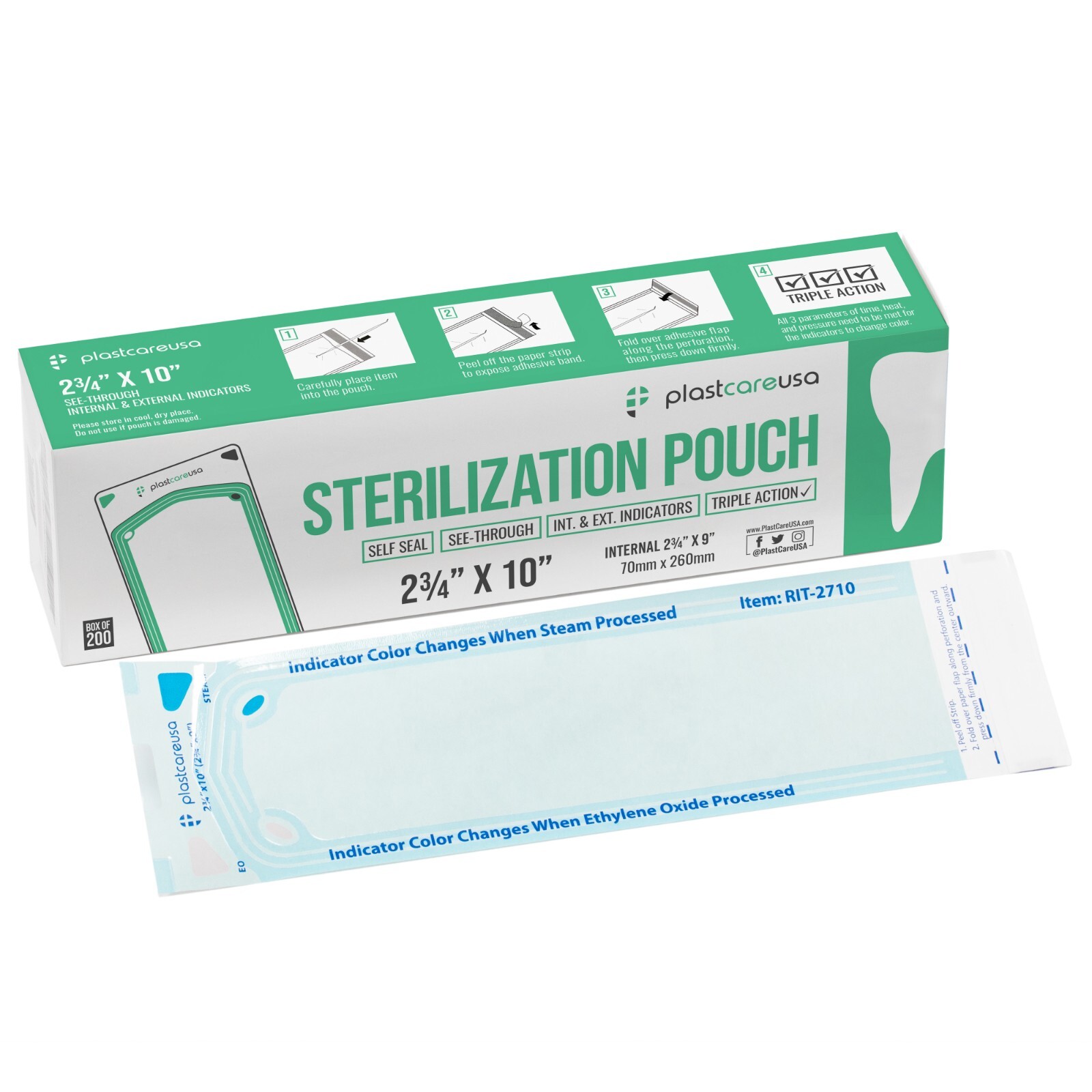2.75″ x 10″ Self-Sealing Sterilization Pouches for Autoclave (1 Box of 200)