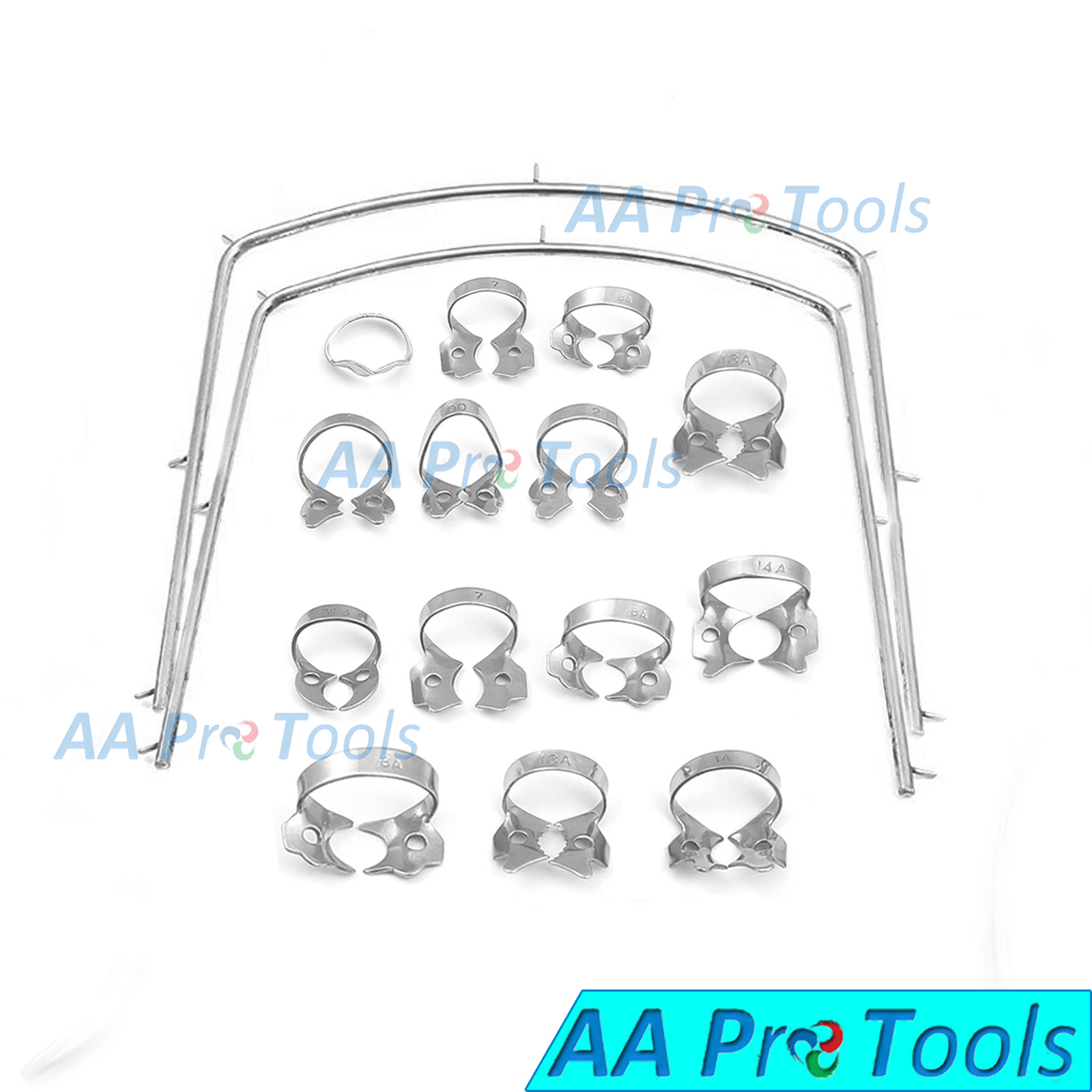 Basic Dental Rubber Dam Clamps and Rubber Dam Frames Set of 16 Pieces