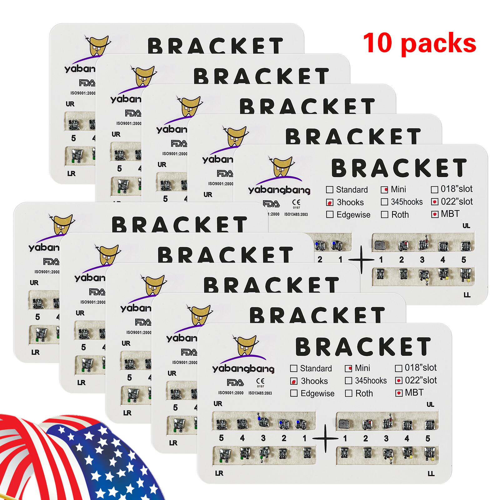 10kits SANDENT Dental Brackets Braces Orthodontic Mini MBT0.022″ Hooks 3-