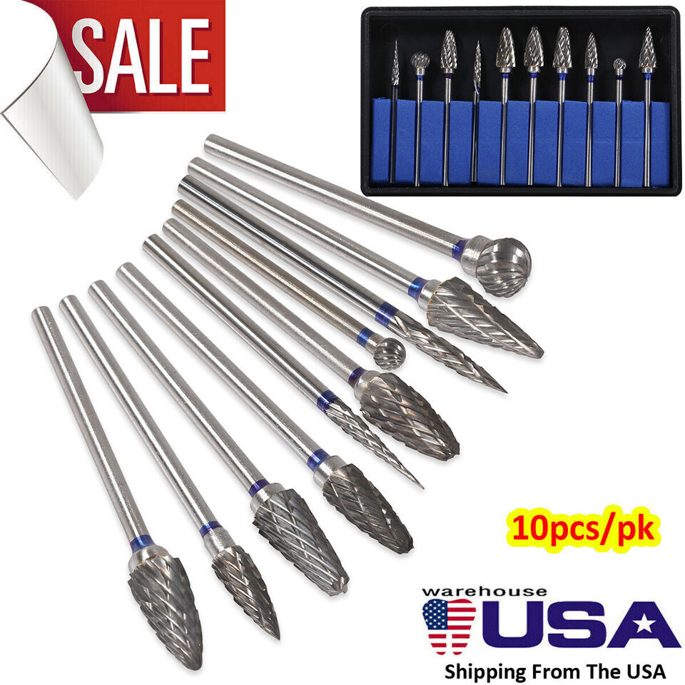 10 Pcs Dental Lab Polishing Bur Drills Tungsten Steel Carbide Burs Burrs IST