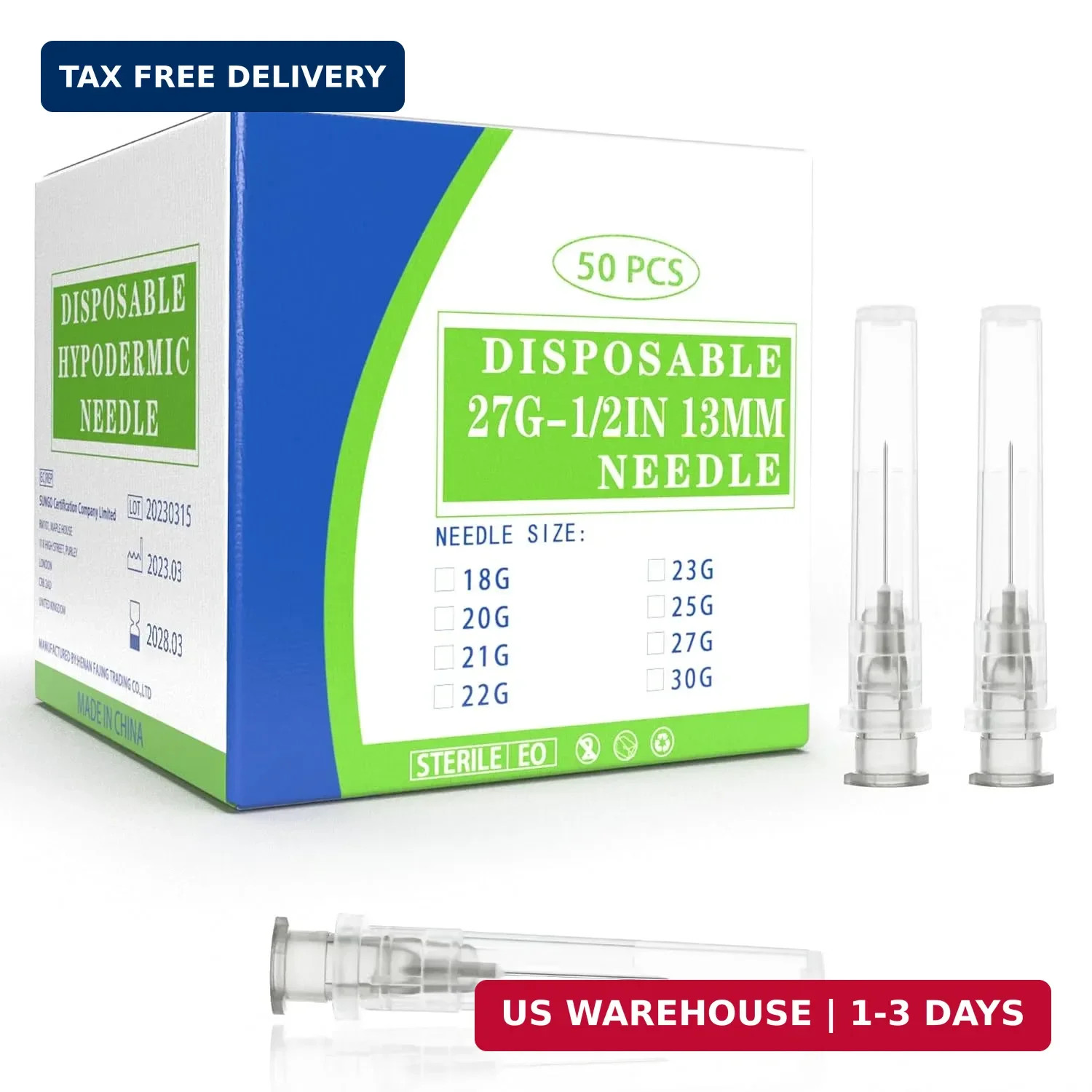 27 Gauge 1/2 Inch Disposable Needles with Caps – Luer Lock Lab Dispensing Access