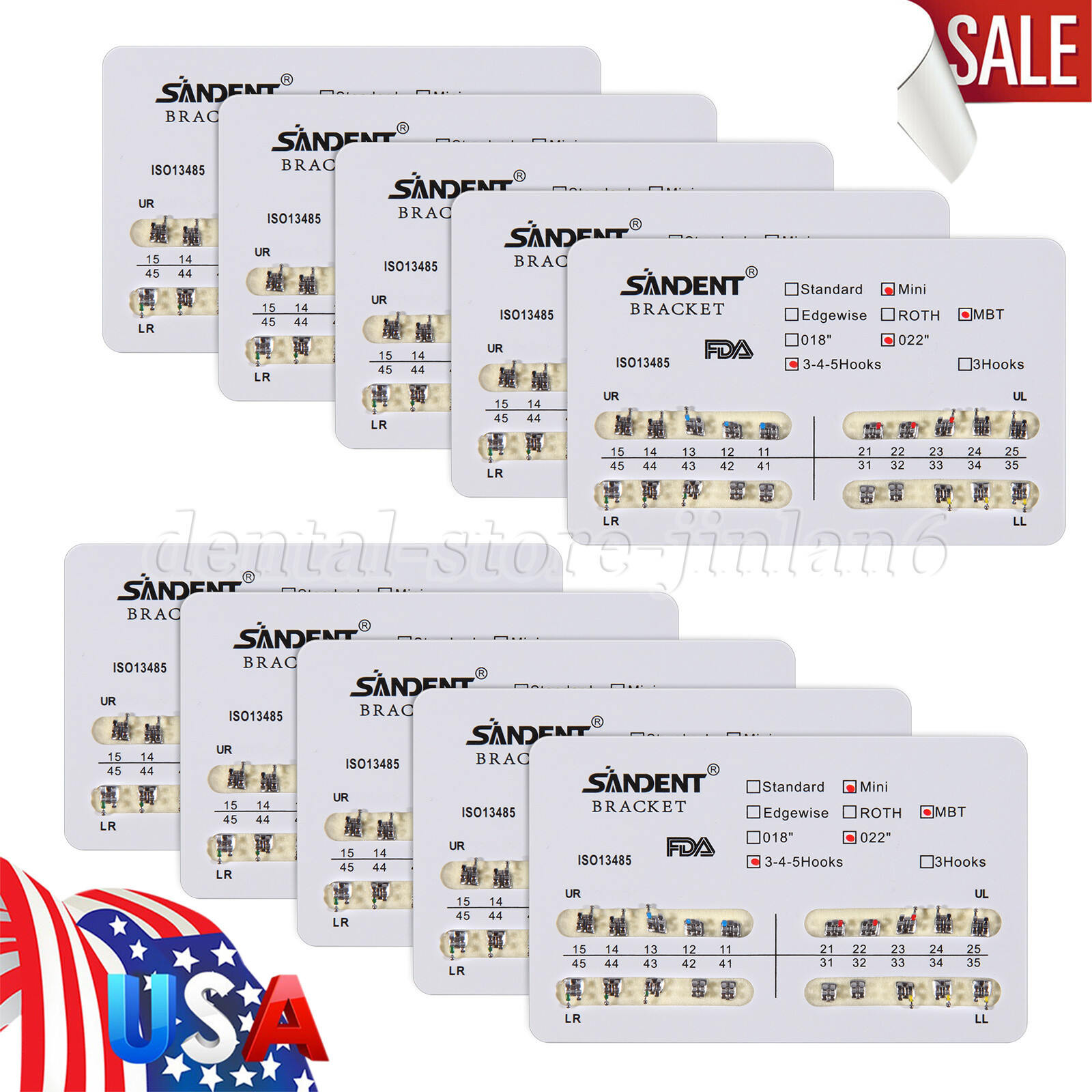 SANDENT Dental Orthodontic Metal Brackets Braces Mini MBT Slot.022 3-4-5 Hooks