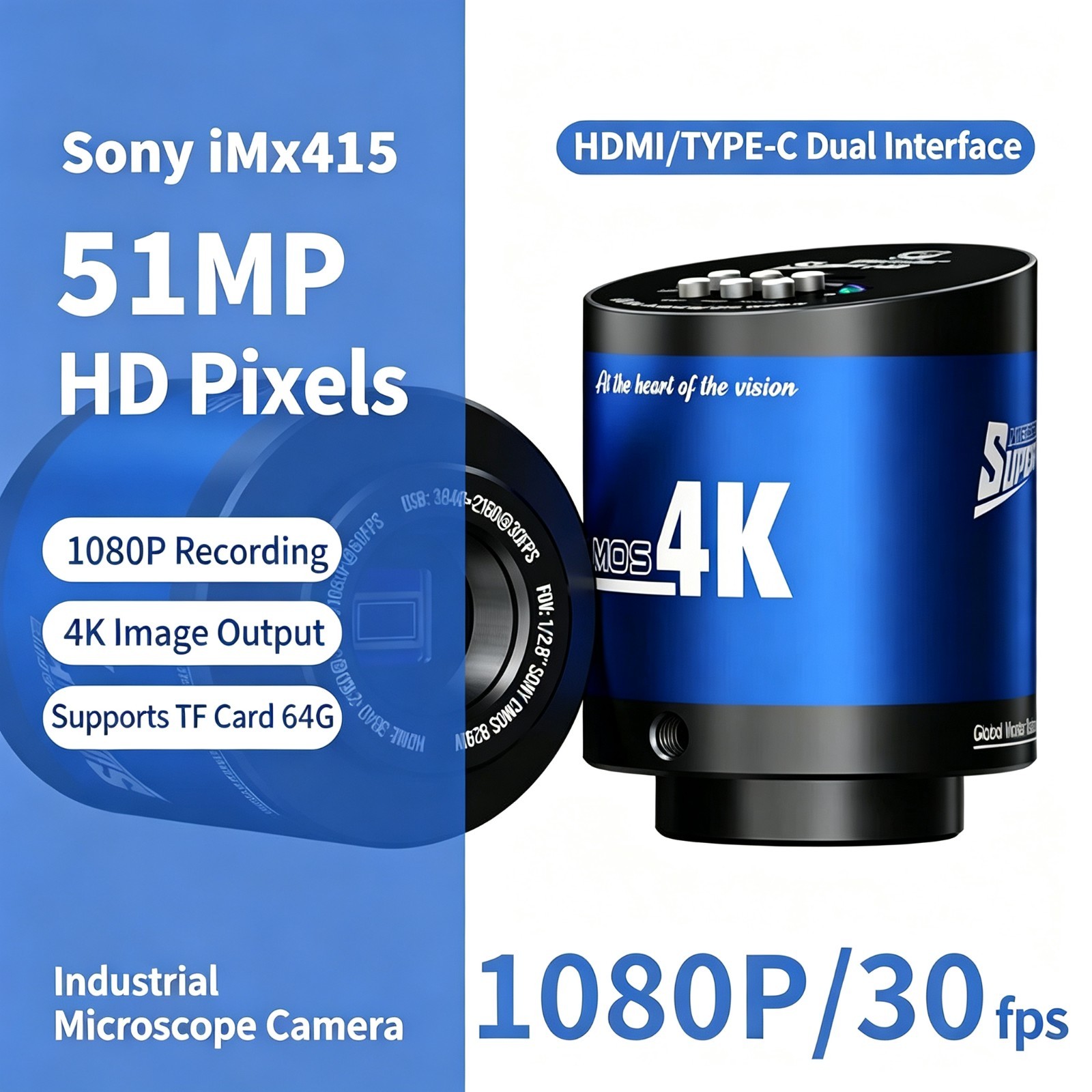MECHANIC 4K Microscope Camera Sony IMX415 51MP HDMI USB Type-C Output for Trinoc