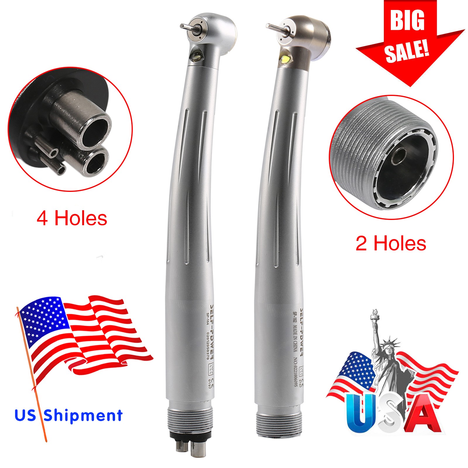 Dental LED Standard 3 Water Spray 2/4 Holes High Speed Push Button Handpiece