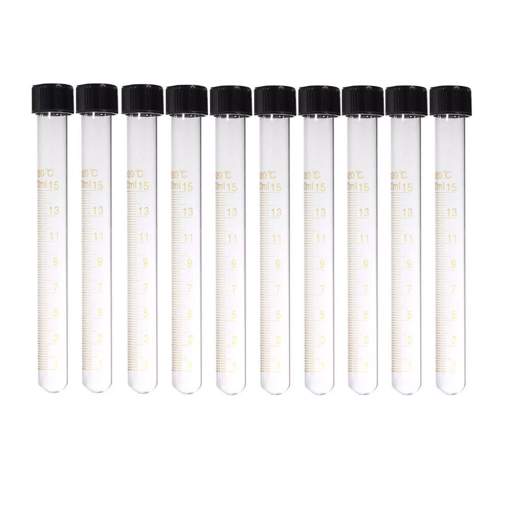 10/20Pcs 5-50ml Clear Lab Glass Test Tube Round Bottom Graduated with Screw Cap