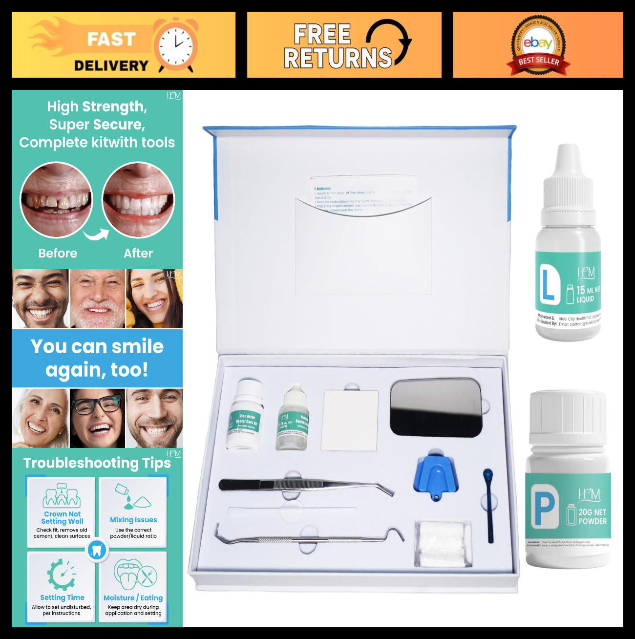 Zinc Oxide Eugenol Dental Cement Kit – Instant Tooth Repair, Crown & Bridge Fill
