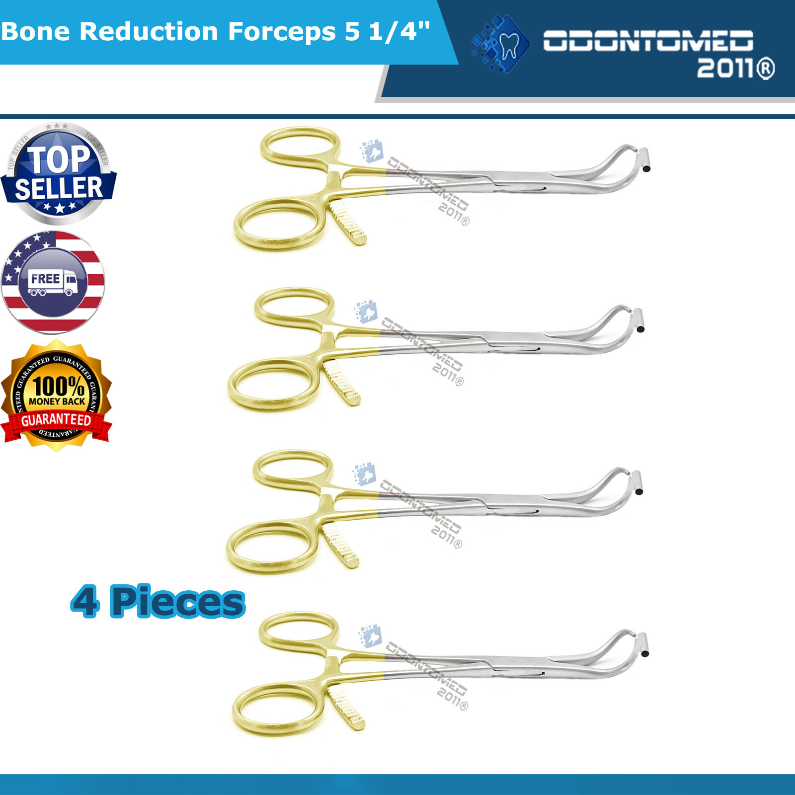 4 Bone Reduction Forceps 5 1/4″ W/guide 1.6mm Gold Plated Orthopedic Instruments