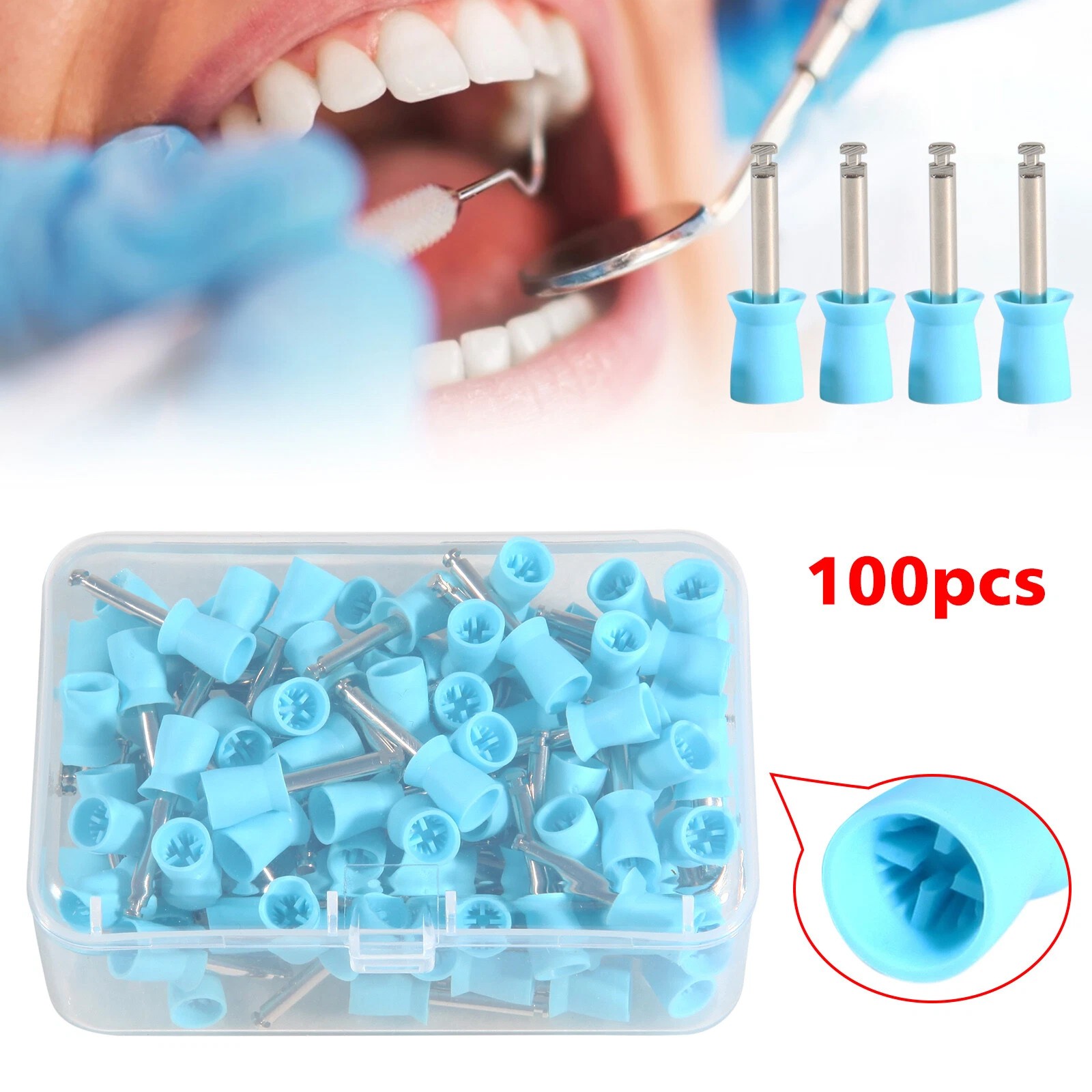100 Pcs Dental Prophy Polishing Brush Nylon Bristle Flat/Tapered Prophylaxis RA