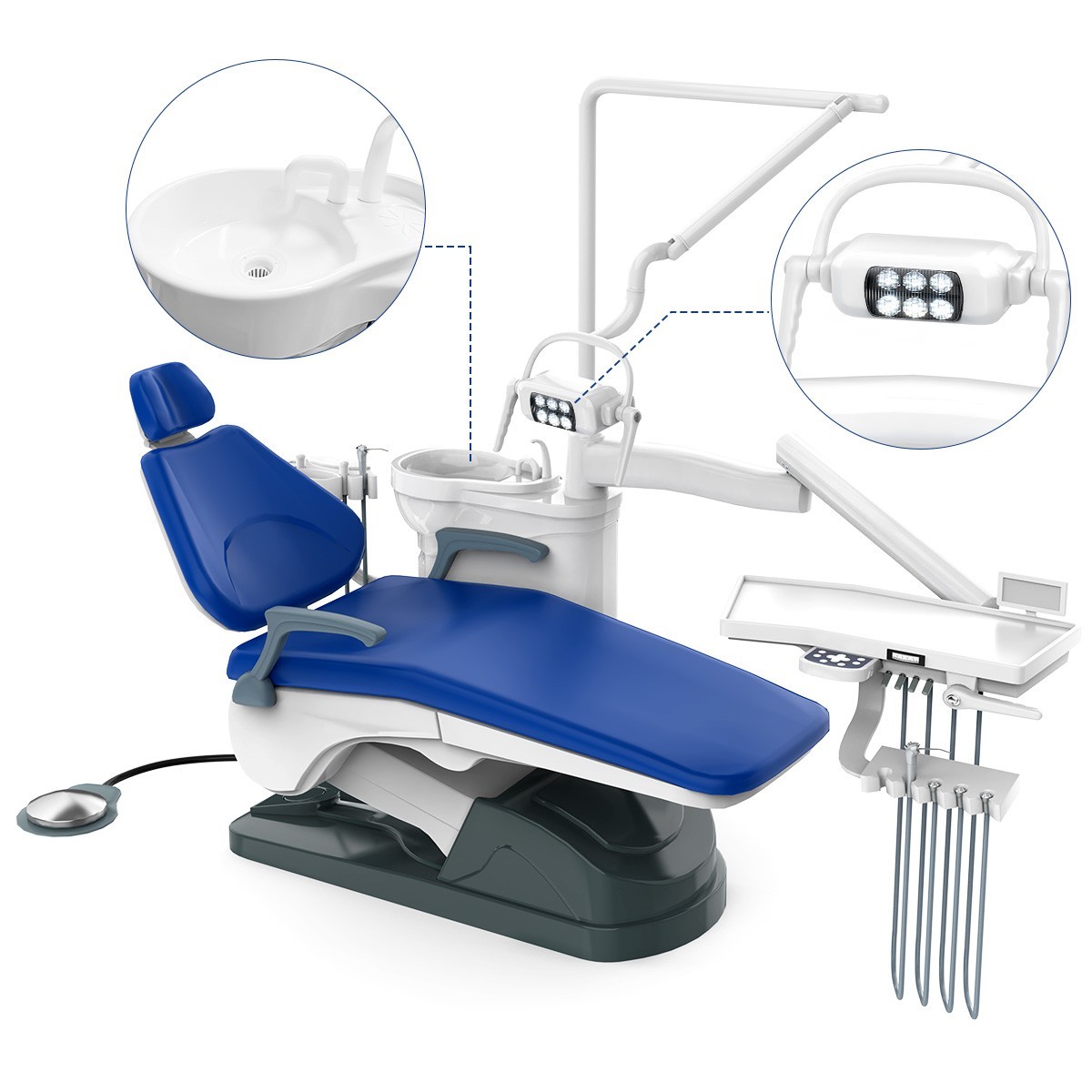 Dental Chair Unit Computer Controlled DC Motor Integral Blue PU+ Stool