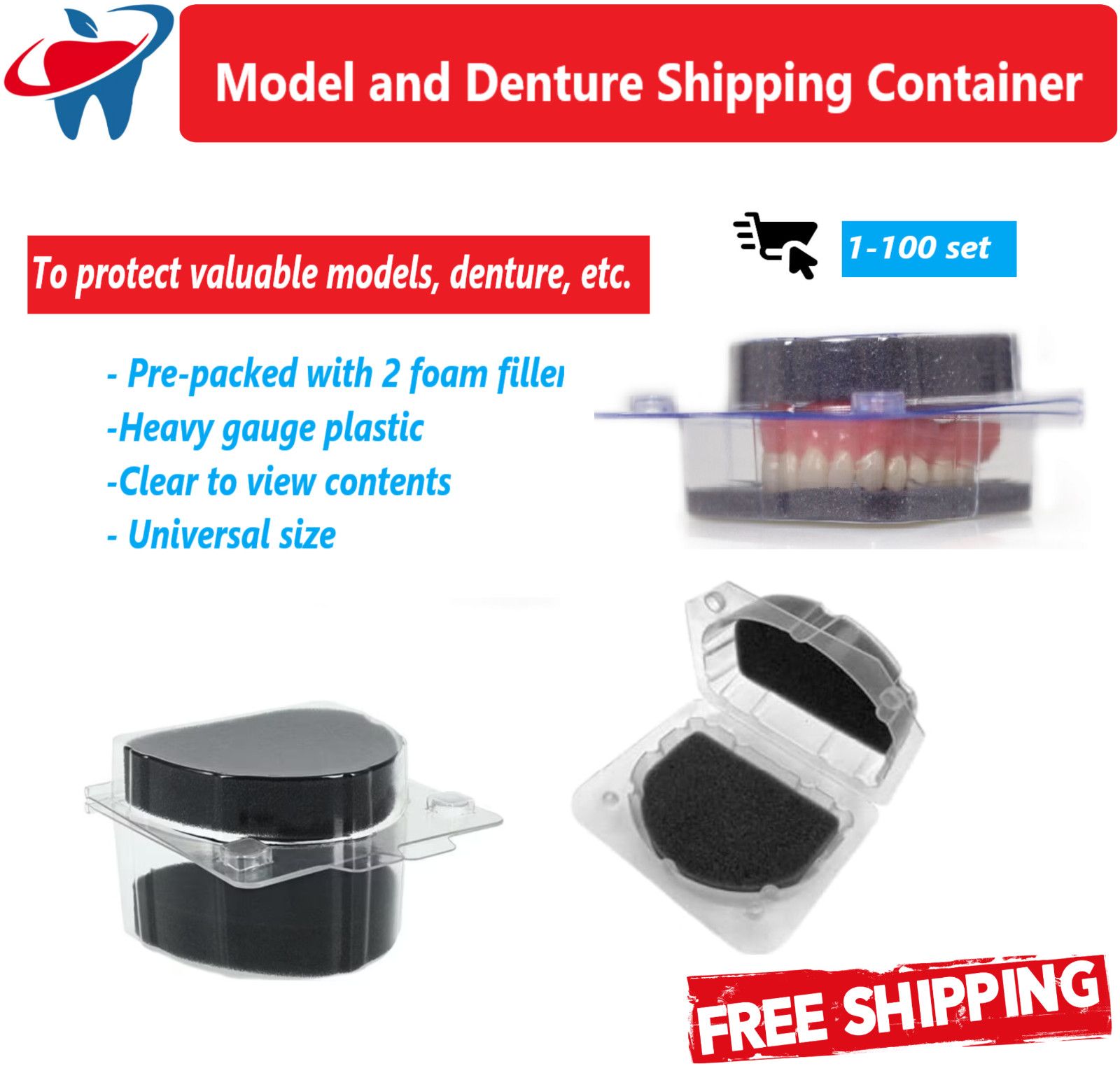 Model and Denture Shipping Container, Includes Tray w/ 2 Foams Vacuum Former Set