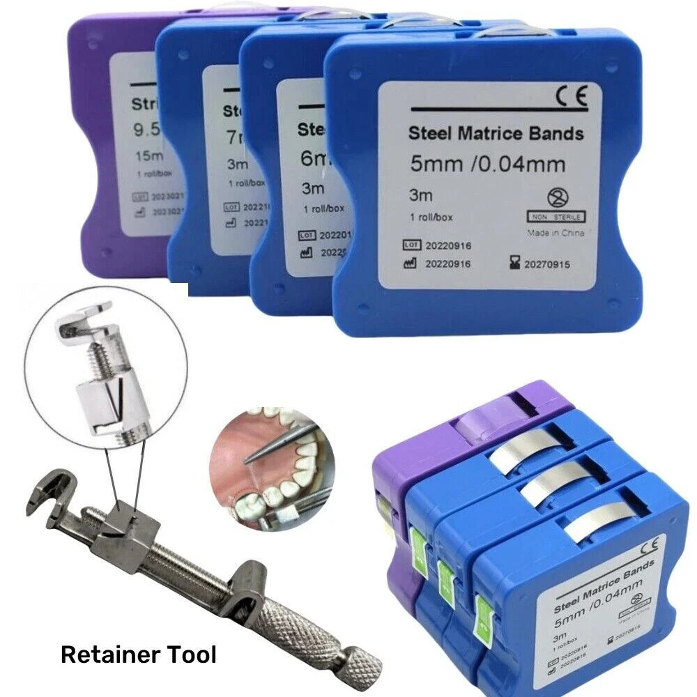 Dental Sectional Contoured Matrix Bands Ring/40 Add-On Wedges/Plier TOR VM