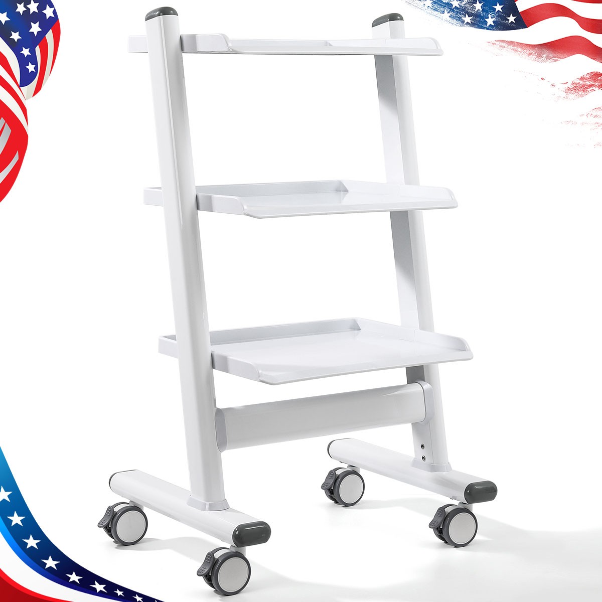 3 Layer Dental Trolley Medical Tool Cart Mobile Instrument Stand with Sockets