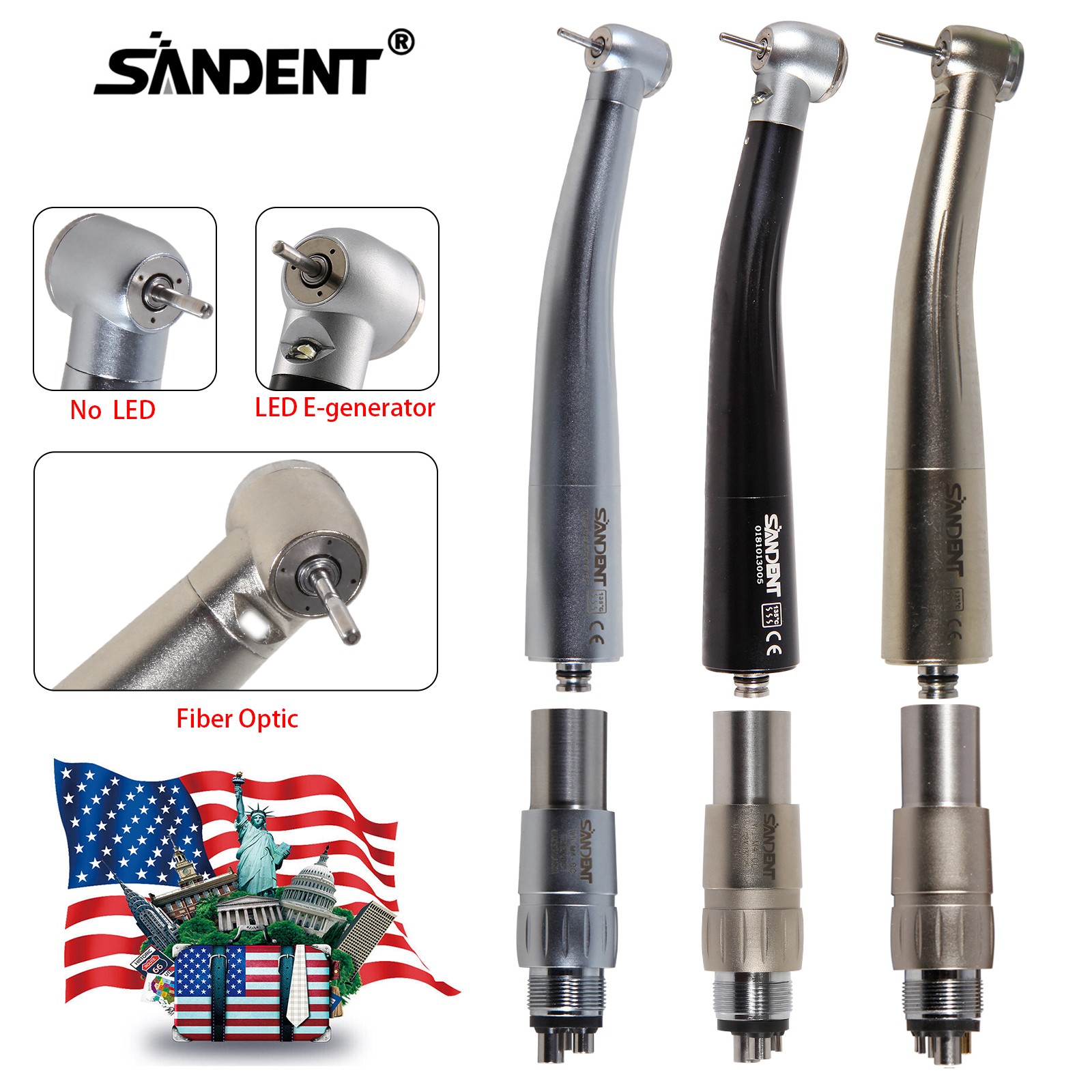 1-10 Dental LED Fiber Optic E-generator/ High Speed Handpiece Coupling 4/6Holes