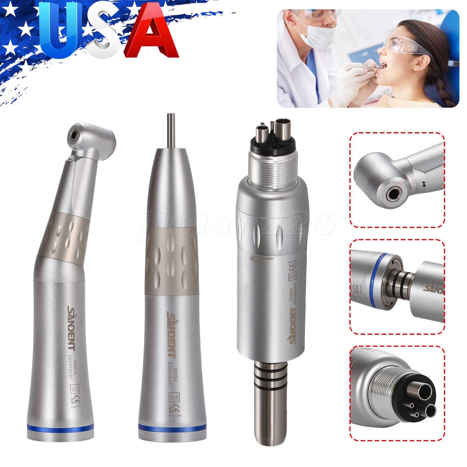 1-100* SANDENT Dental Slow Speed Contra Angle Air Motor Straight Handpiece 4Hole