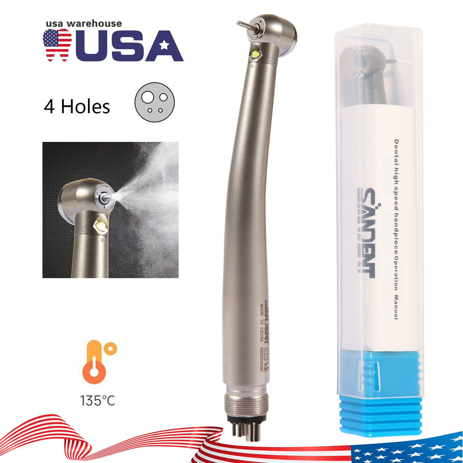 Dental LED E-generator Fiber Optic 2*High +1*Low Speed Handpiece 4/2 Hole