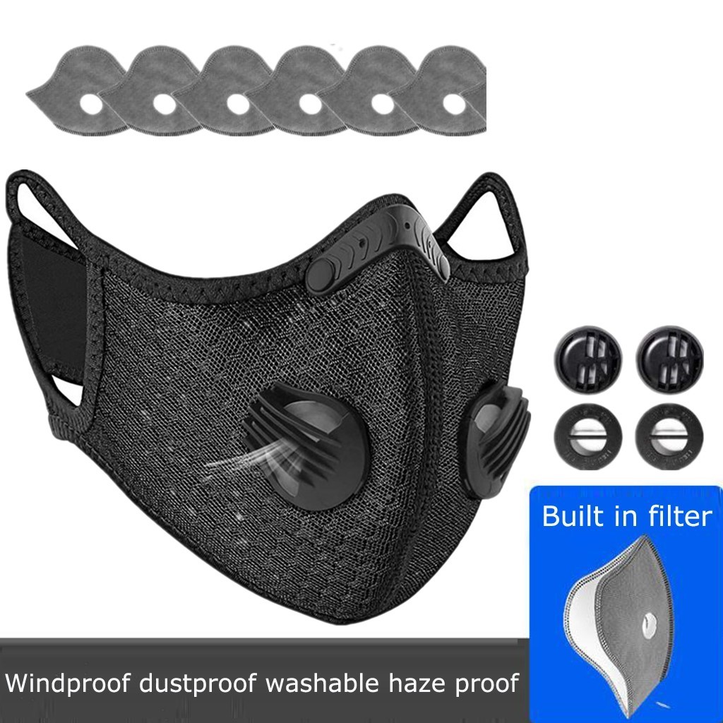 Reusable Cycling Sports Face Mask Breathing Valves With Active Carbon Filter US
