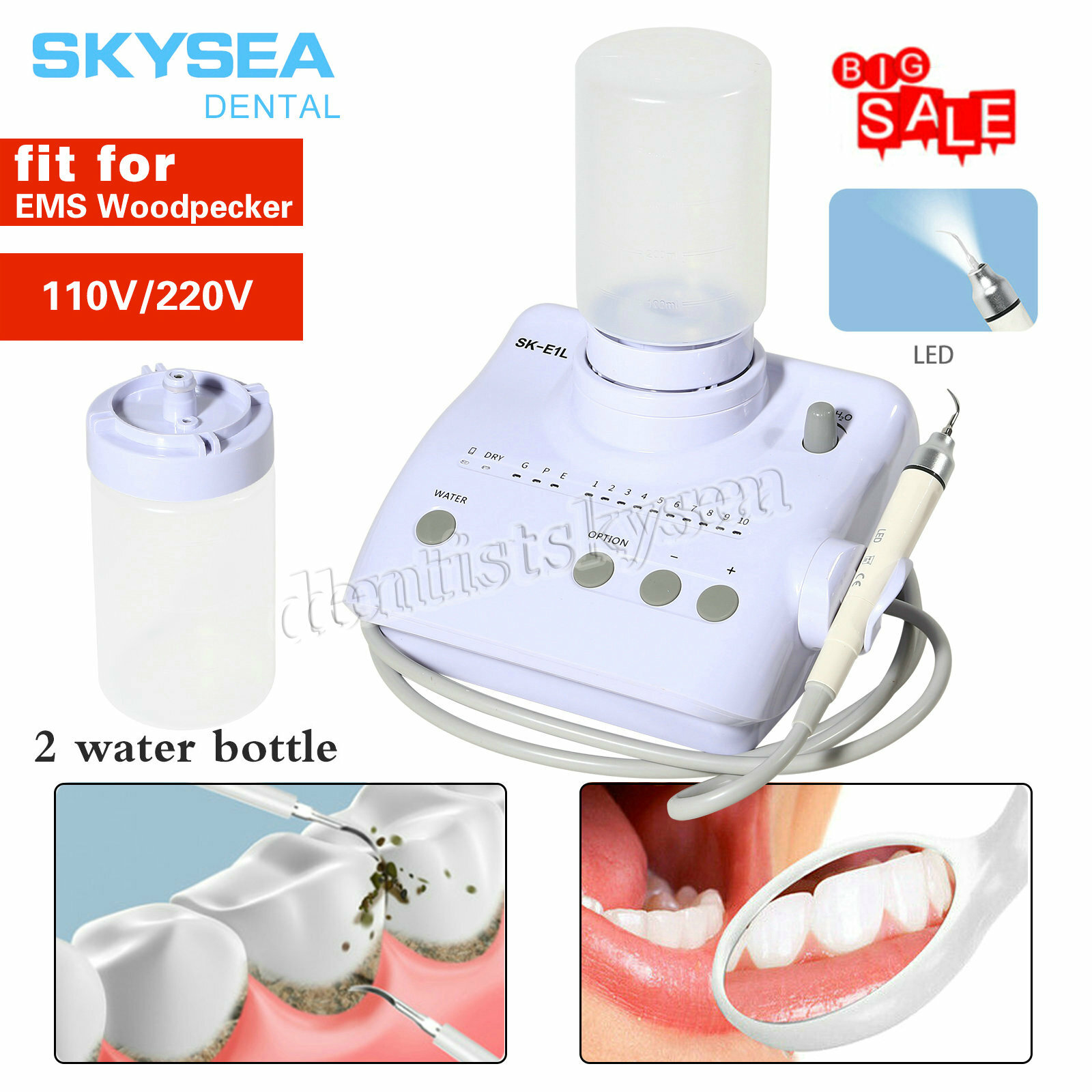 Dental Ultrasonic Scaler +LED detachable Handpiece+Tips+2*Bottles E1L Fit EMS