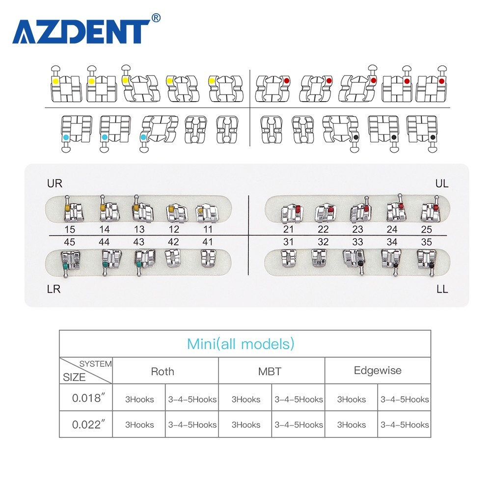 30 Packs Dental Orthodontics Brackets Braces MINI Roth Slot.022 345 Hooks AZDENT