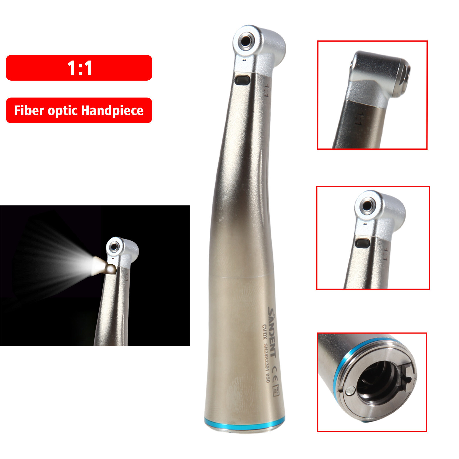 1:1 Fiber Optic LED Contra Angle Slow Low Speed Handpiece DS Dental