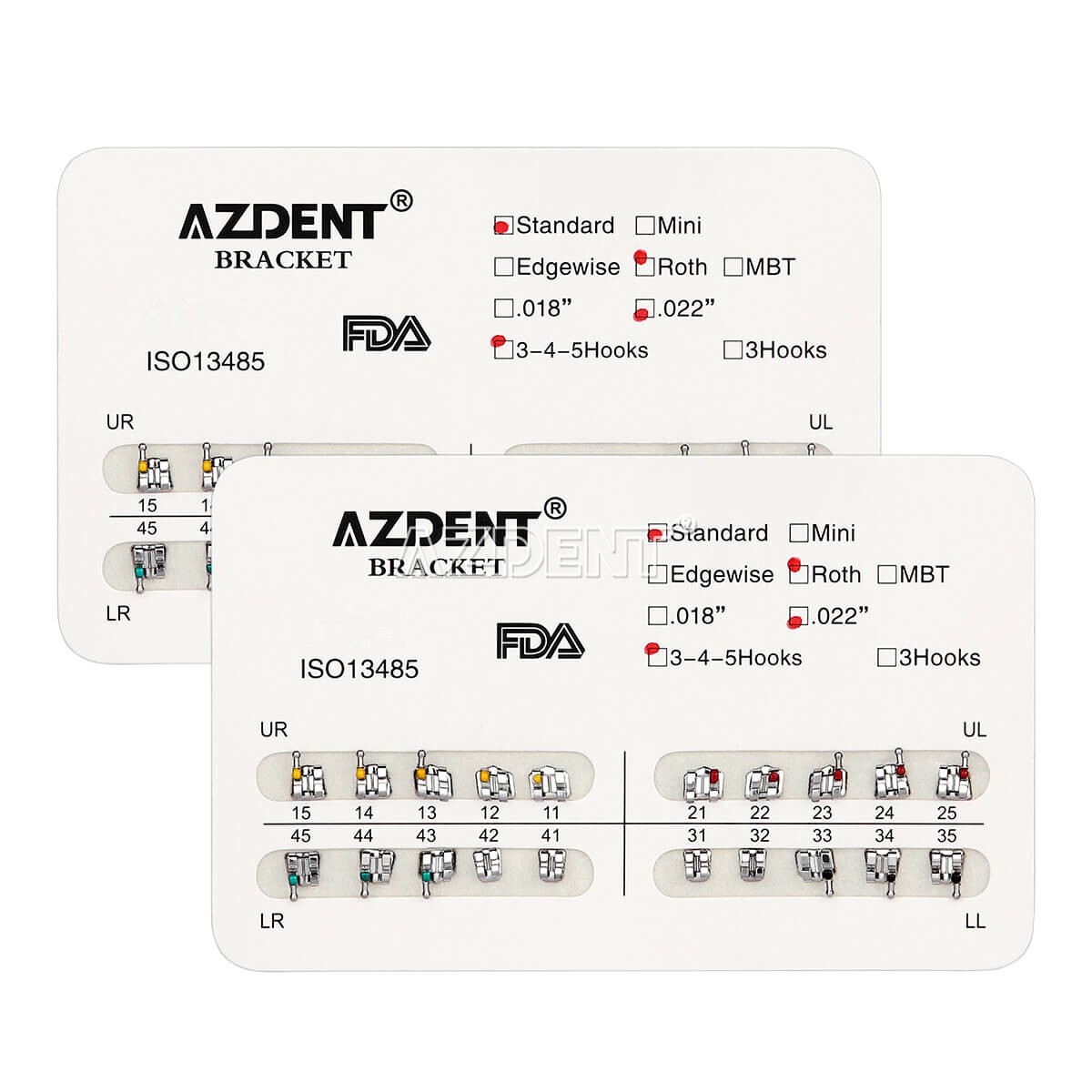 10 X AZDENT Dental Orthodontic Bracket Brace Standard Roth Slot.022 Hooks 3-4-5